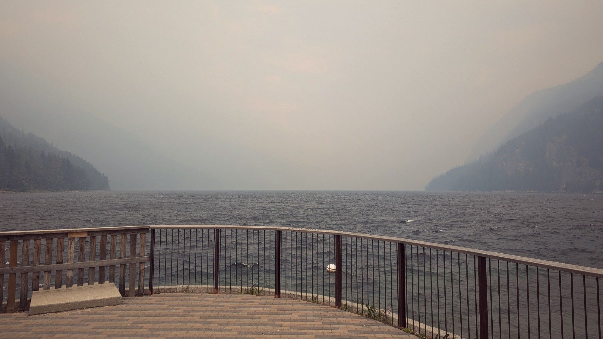 Smoky skies over Slocan Lake, BC.