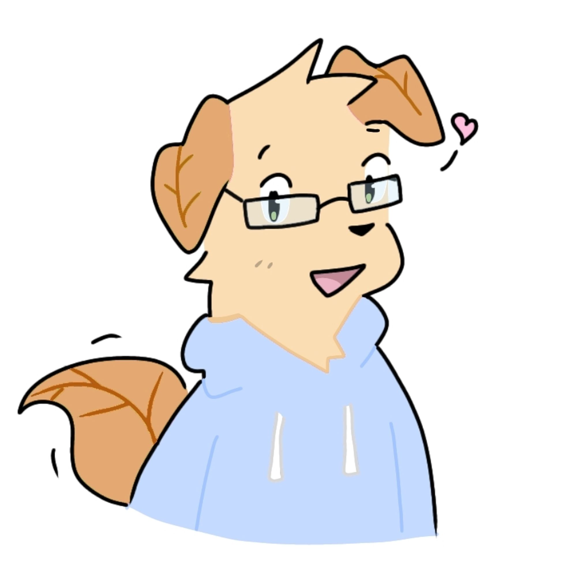 A drawing of Yarrow, my fursona, now with alternate colors for the cold seasons. His leaves turned orange/brown, and he now wears a pale blue hoodie.