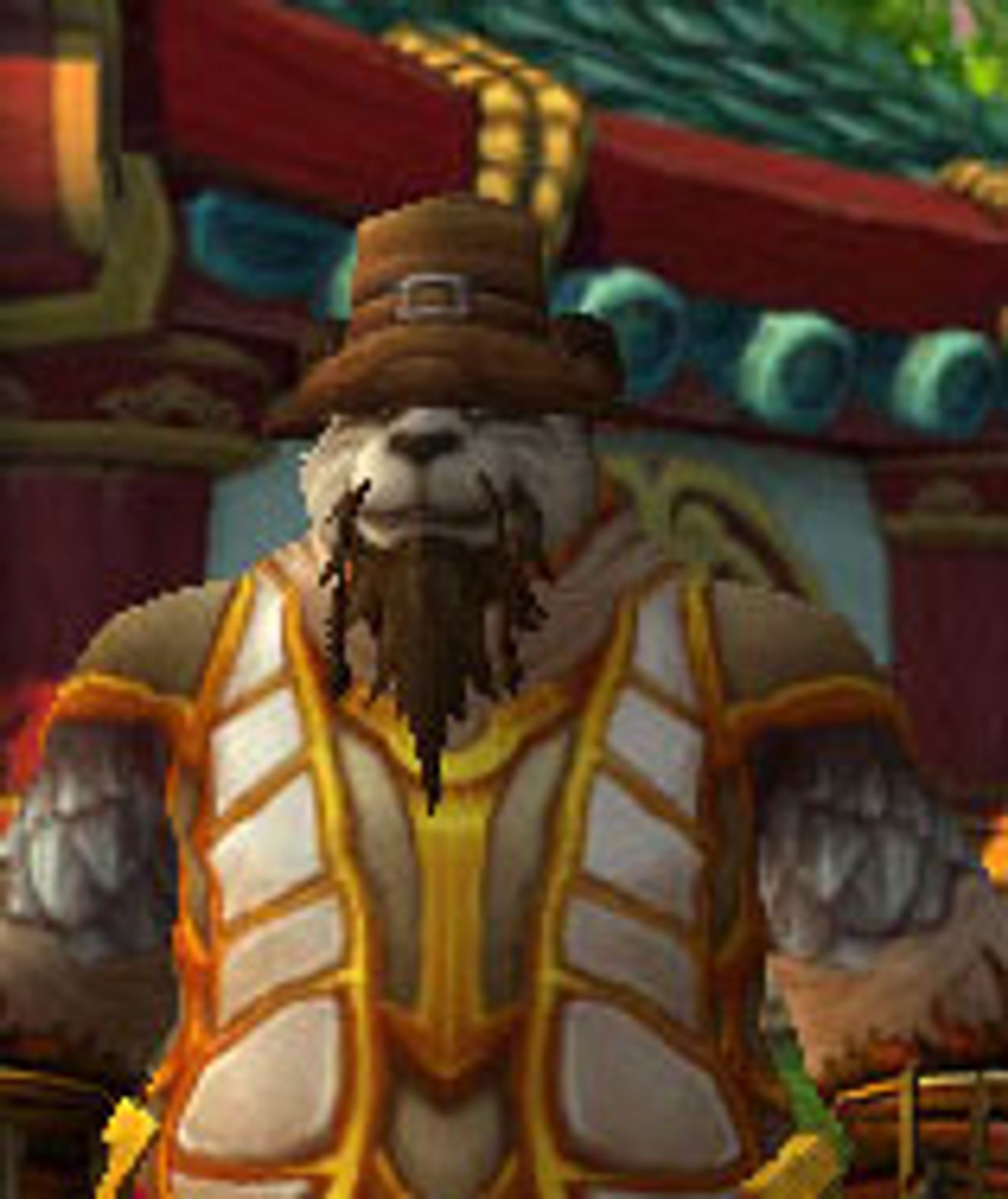 Male pandaren in a fishing hat and vest.