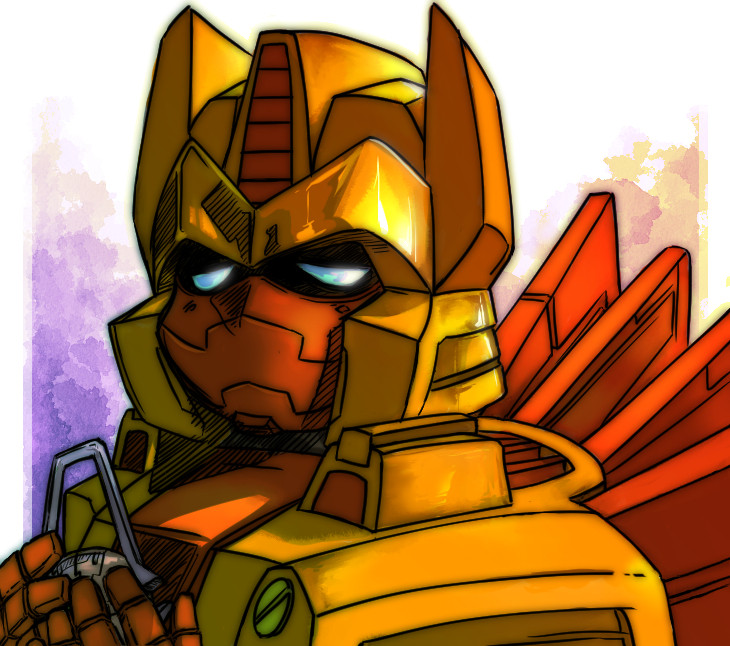 Chibi fanart of a sad Sentinel Prime from IDW2, holding the matrix at his chest