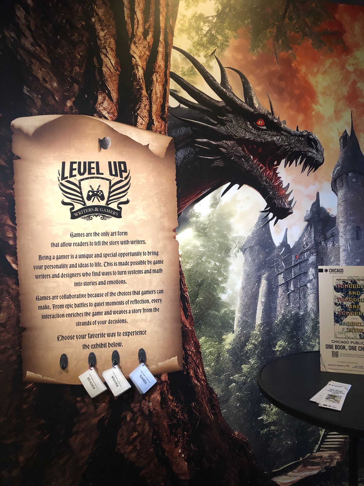 The Level Up exhibit about writing, gaming, LARPing etc at the American Writers Museum