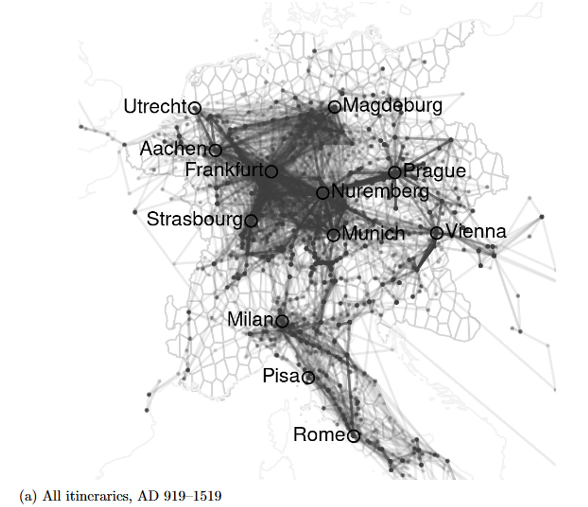 Imperial itineraries over 600 years as a map.