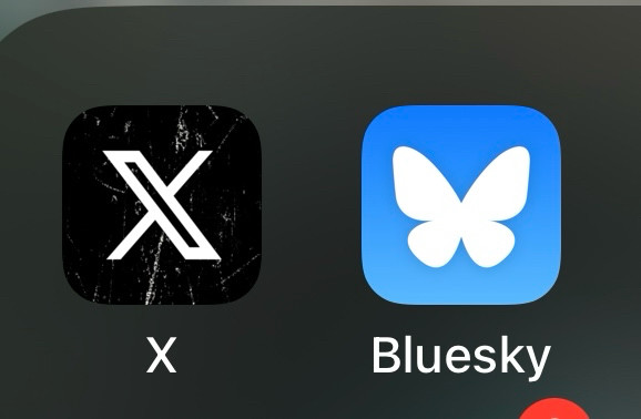 A screenshot of the X (Twitter) App and Bluesky App. Implying that Twitter is the devil, while Bluesky is the angel on my shoulder.