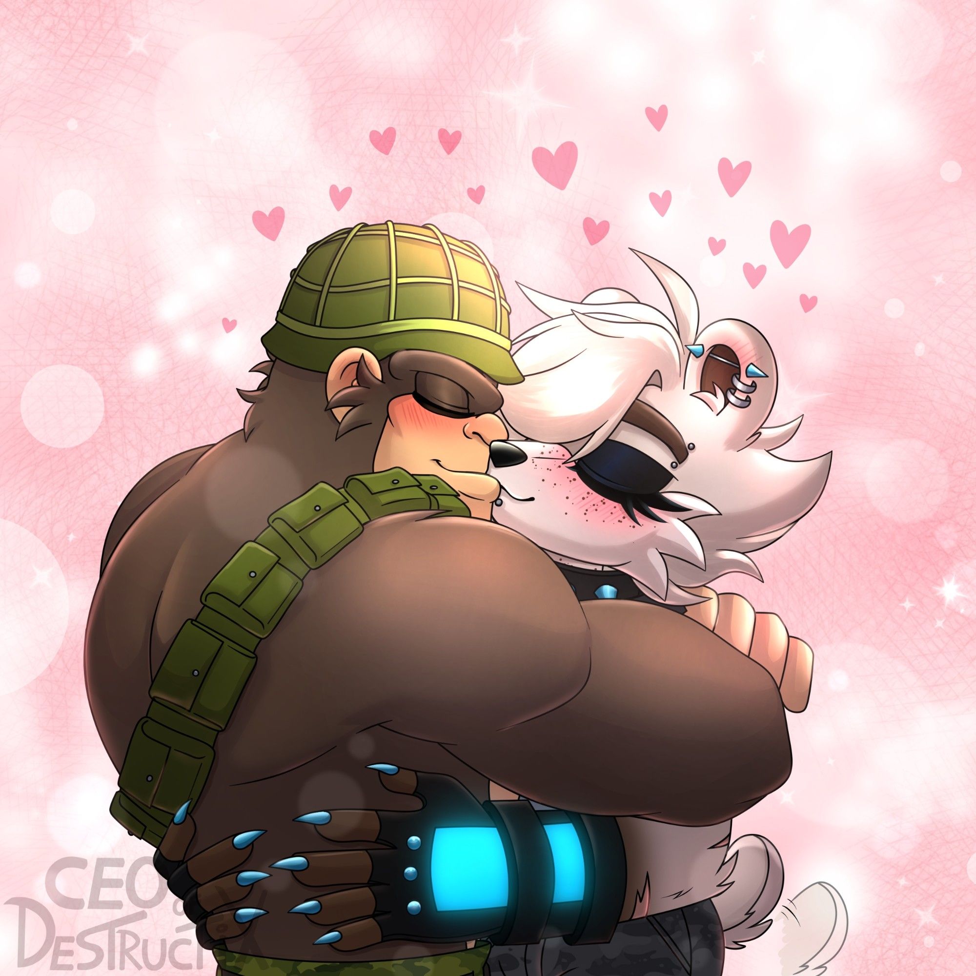 Sgt. Simian x Ursula kissing (fun fact: that's the first time in years that i draw them kiss. Don't ask me why :V)