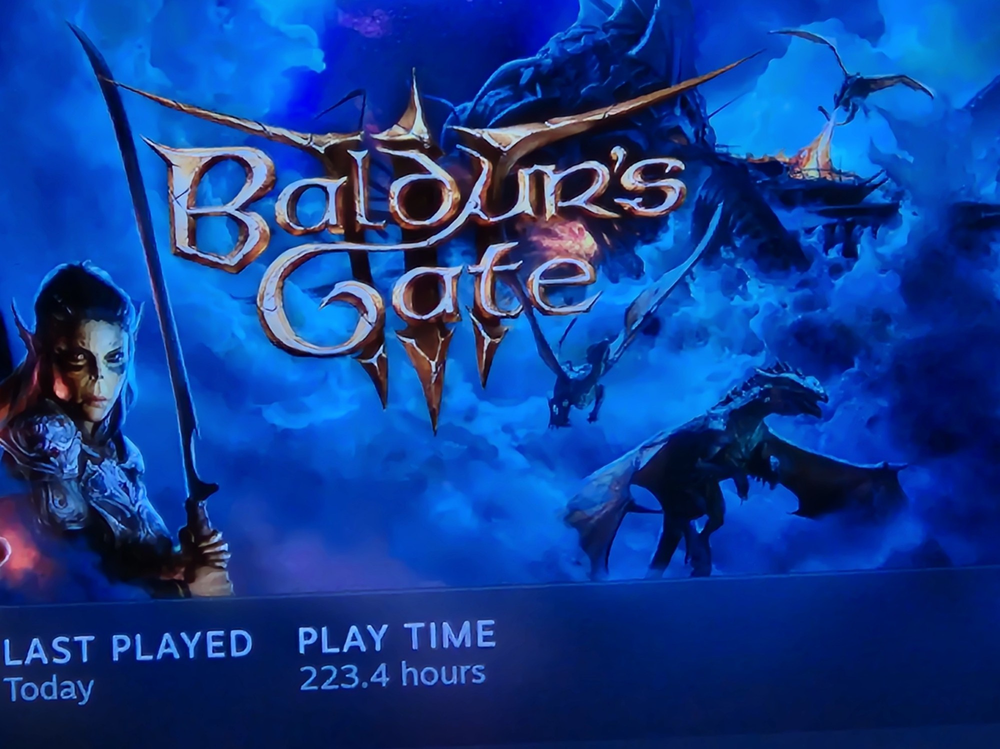 A screenshot from Steam of Baldur's Gate III showing a play time of 223.4 hours.