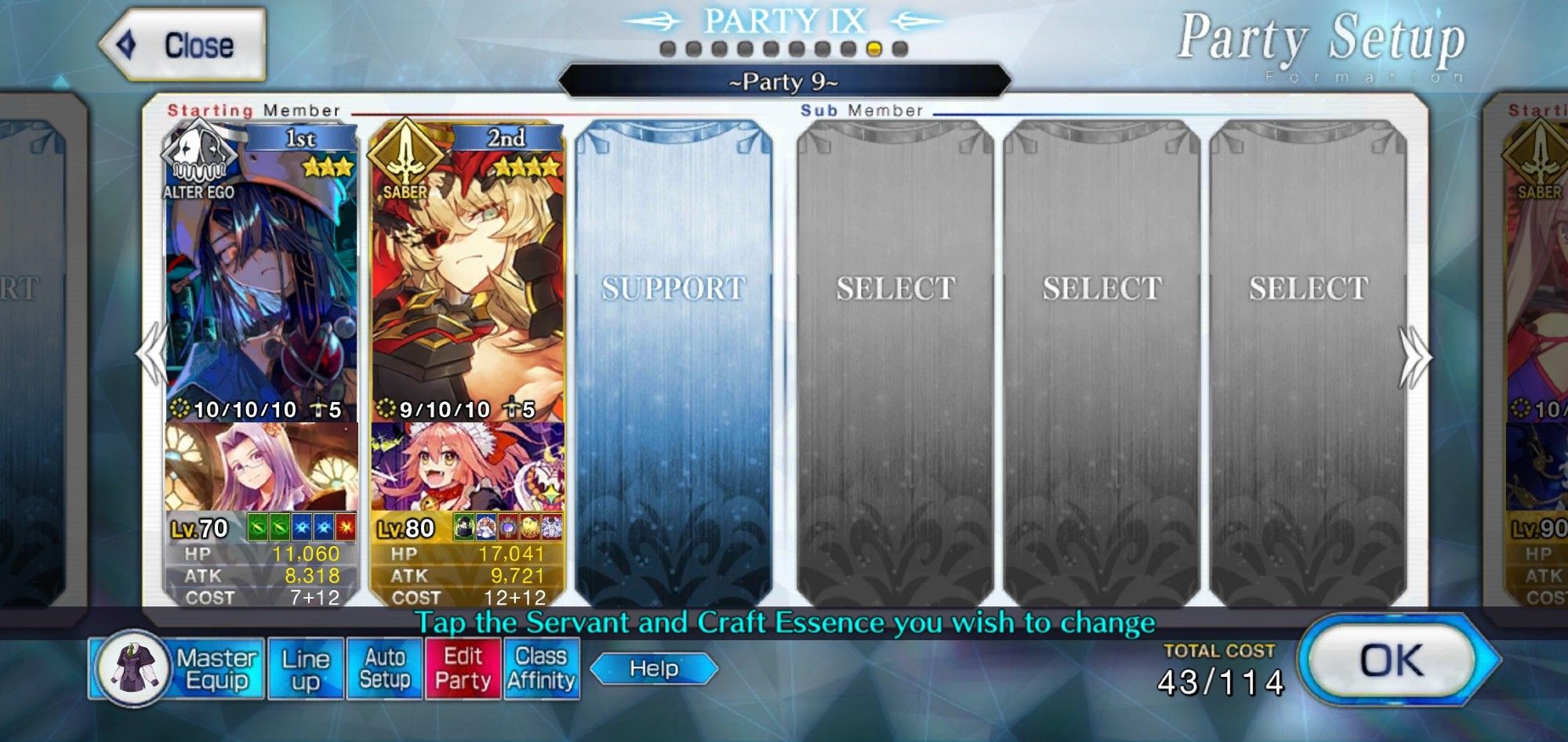 A menu screen from the mobile game Fate Grand Order, showing the team set-up mentioned in the post