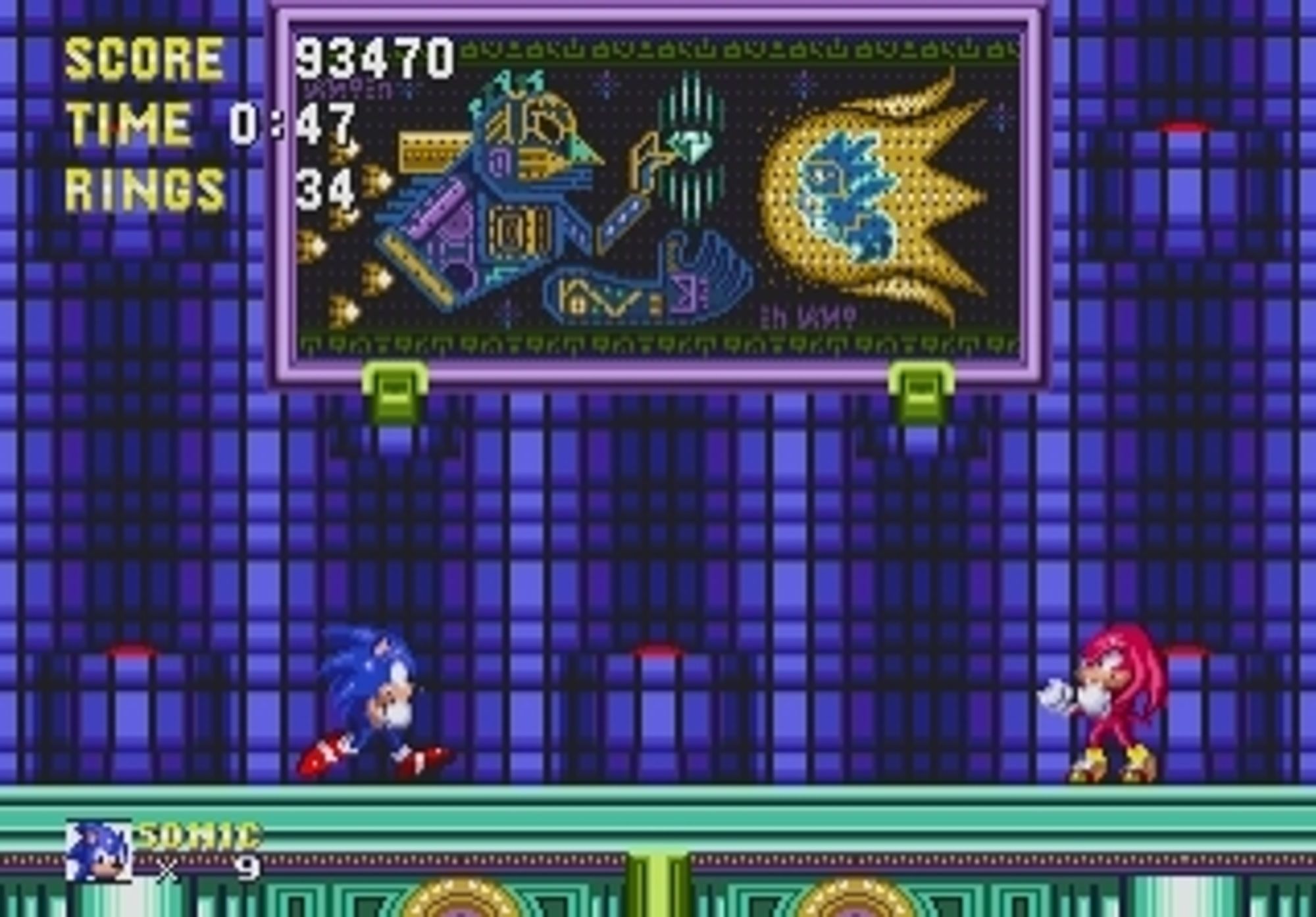 Sonic and Knuckles fighting in Hidden Palace Zone