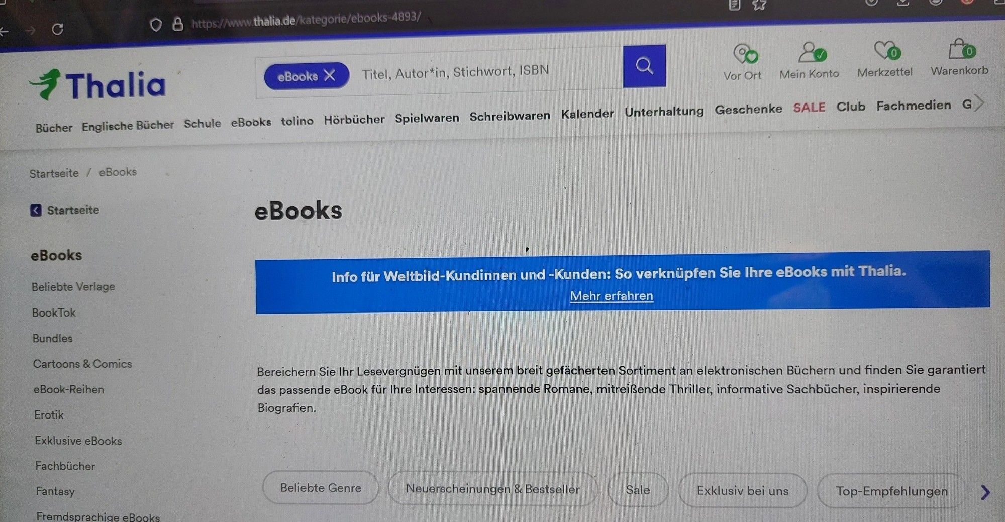 Bildschirmfoto von thalia.de