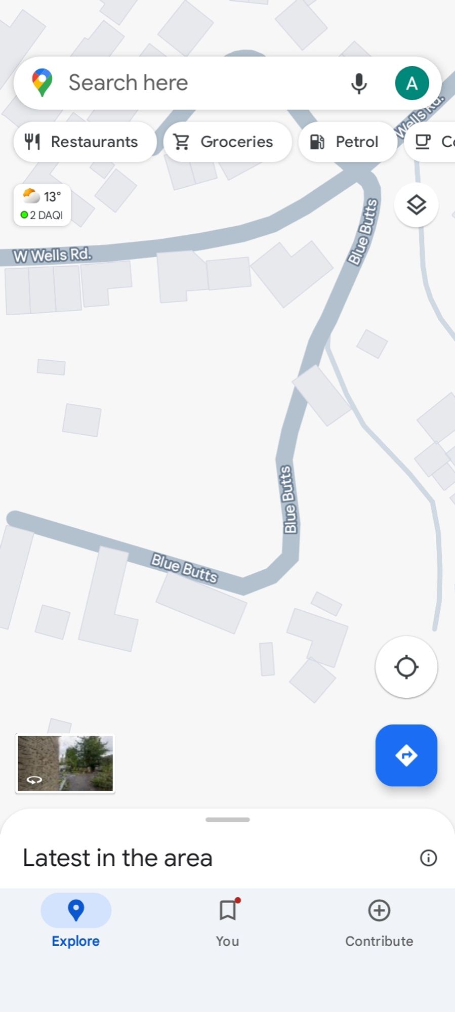 Screenshot of a map showing a street called Blue Butts