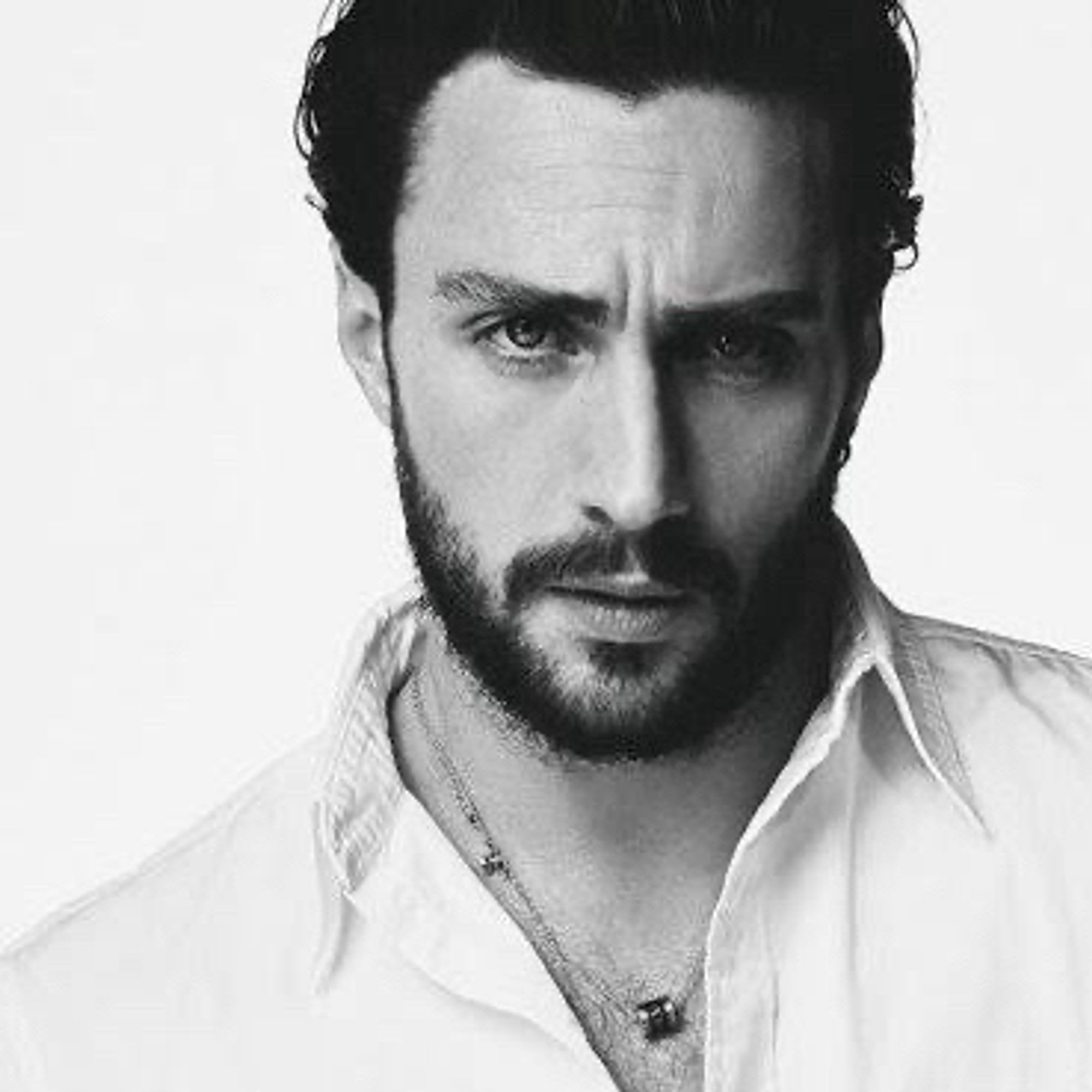 Aaron Taylor-Johnson black and white portrait