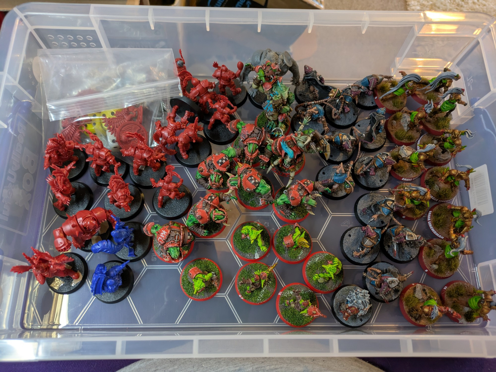 A really useful box containing 4 blood Bowl teams: imperials, orcs, skaven, and amazon