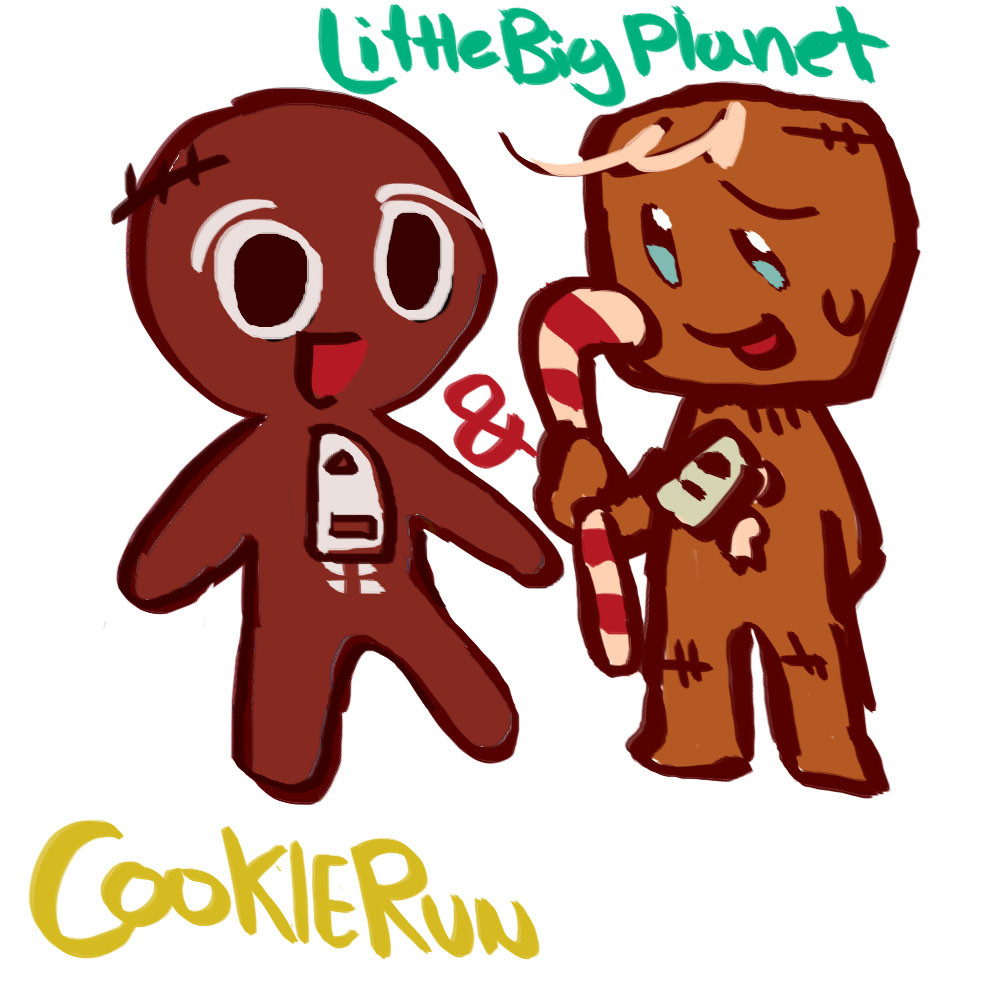 sackboy from littlebigplanet as gingerbrave and gingerbrave from cookie run as sackboy