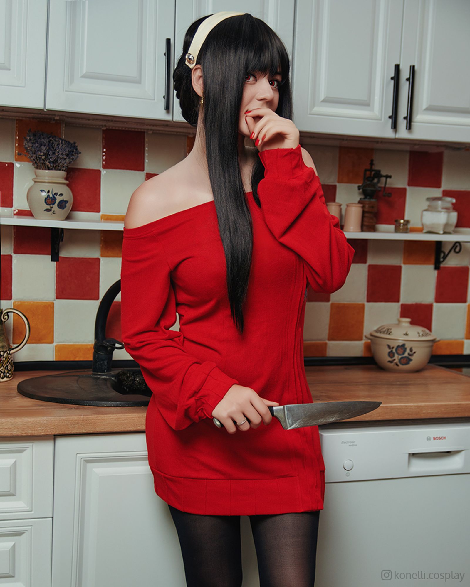 Red sweater dress Yor Forger cosplay from Spy x Family anime by Konelli