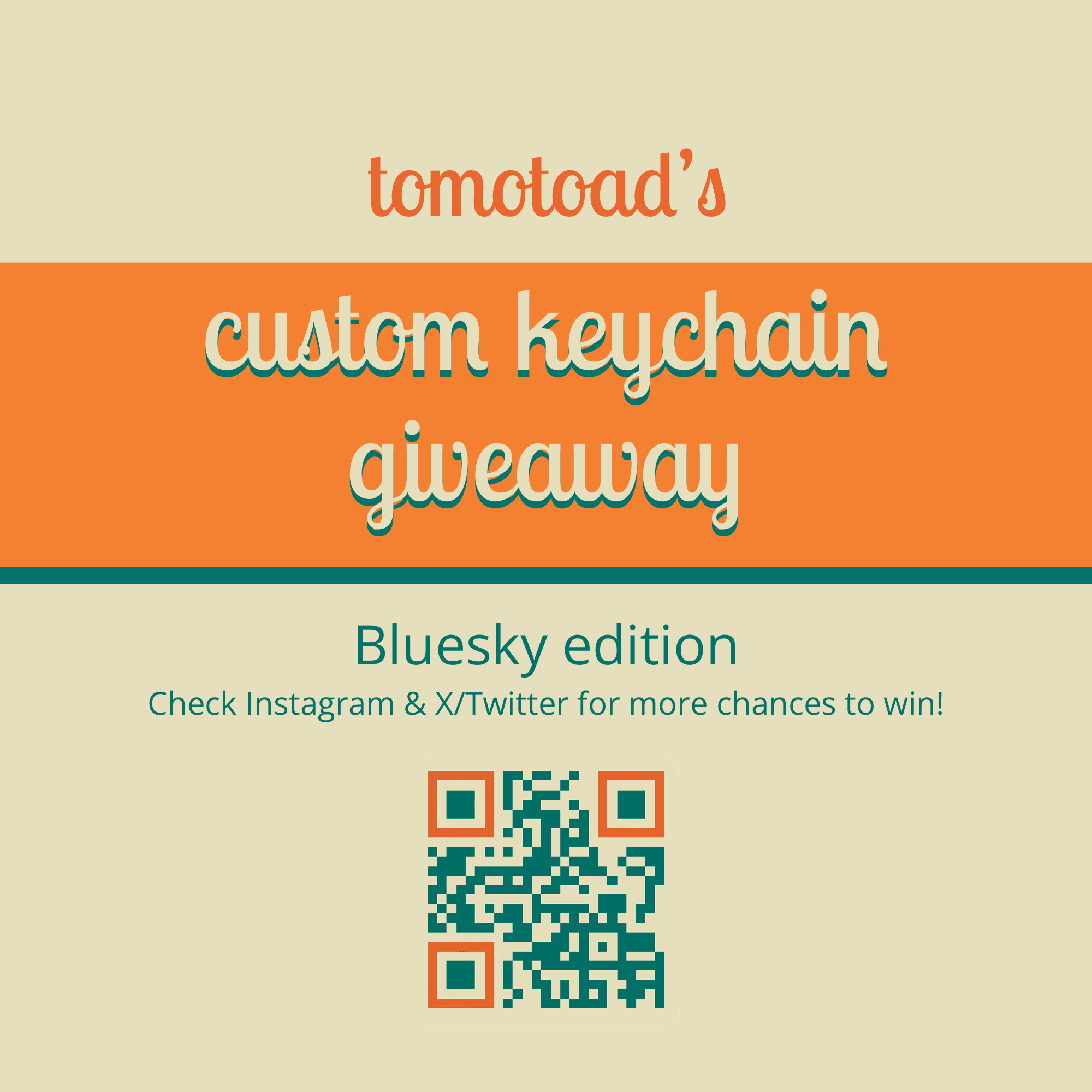 Tomotoad's custom keychain giveaway: Bluesky edition. Check Instagram and X/Twitter for more chances to win.