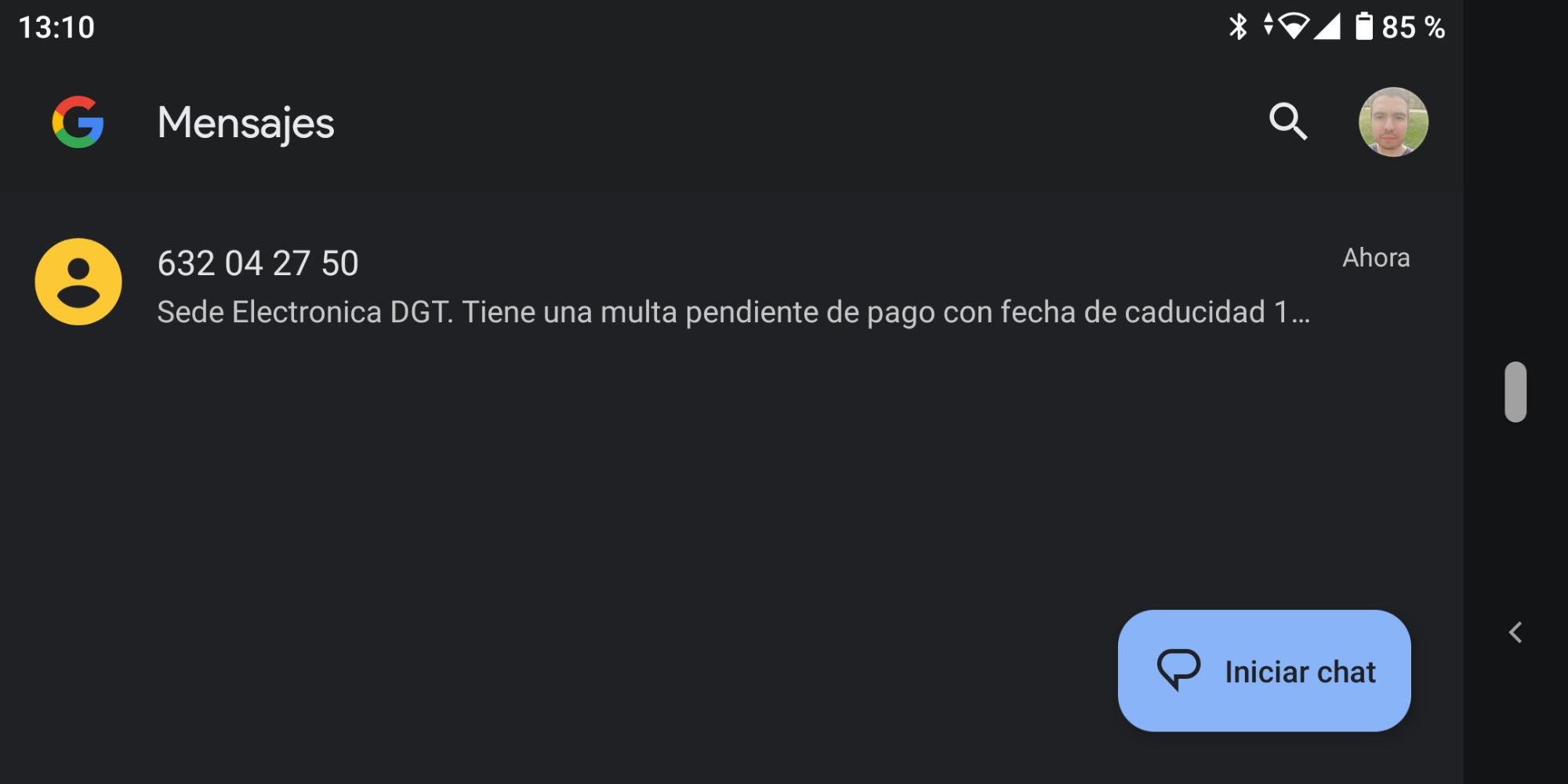 Mensaje de phising simulando ser una multa de tráfico