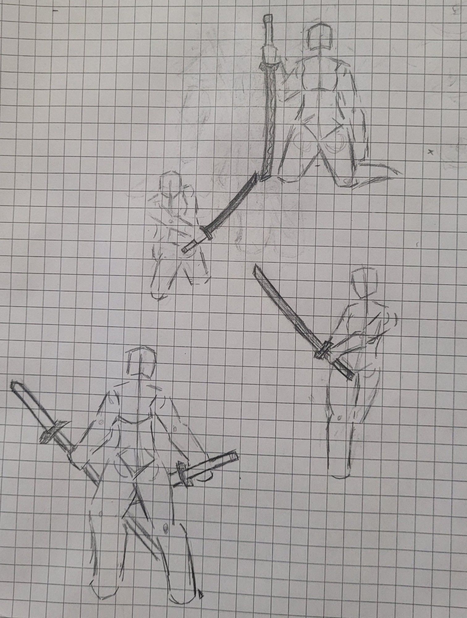 Some rather generic swordsman poses. The bottom left contains the pose of hit microtransaction 'Sohei' from the not-so-hit game 'For Honor.'