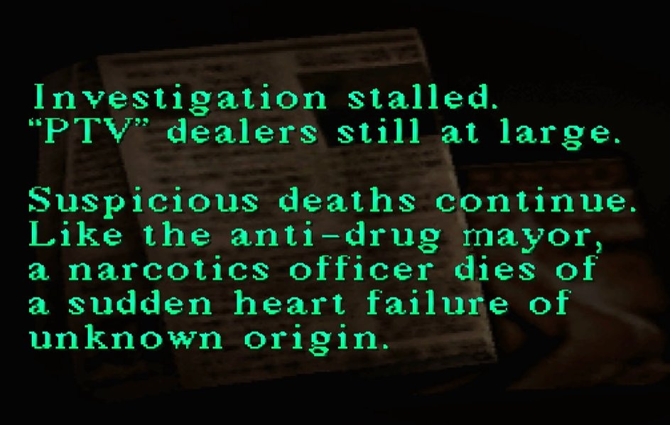 Newspaper in Silent Hill 1 mentioning a narcotics officer's death of sudden heart failure.