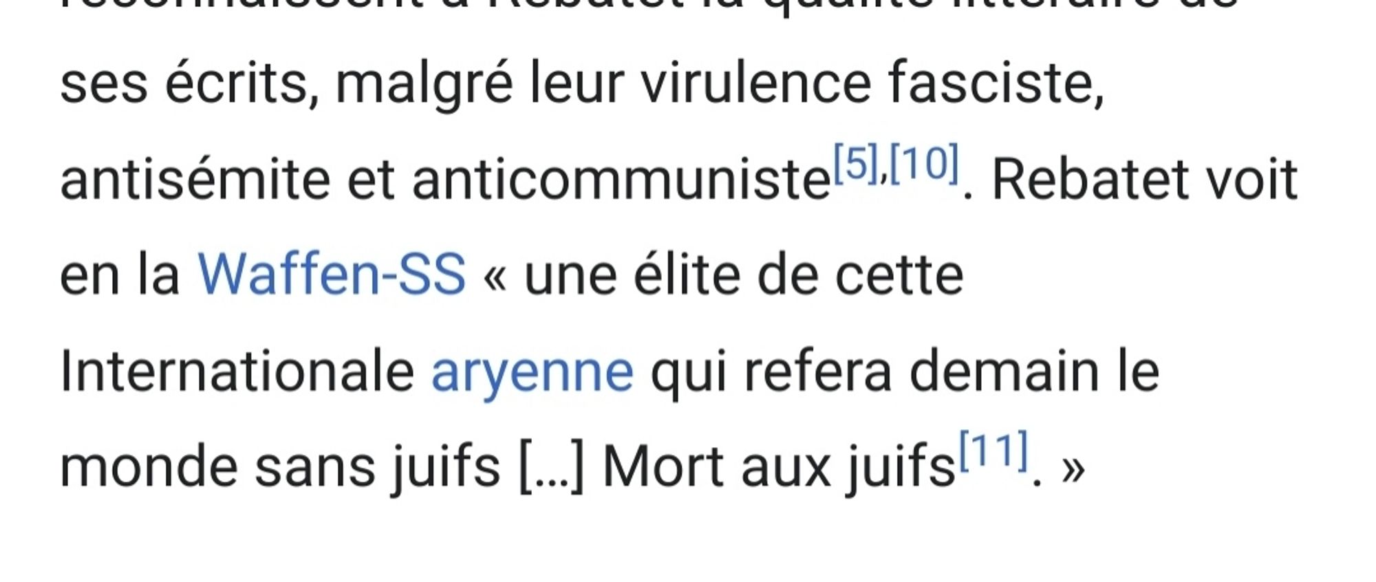 Extrait de Rebatet encensant la waffen ss et se terminant par mort aux juifs