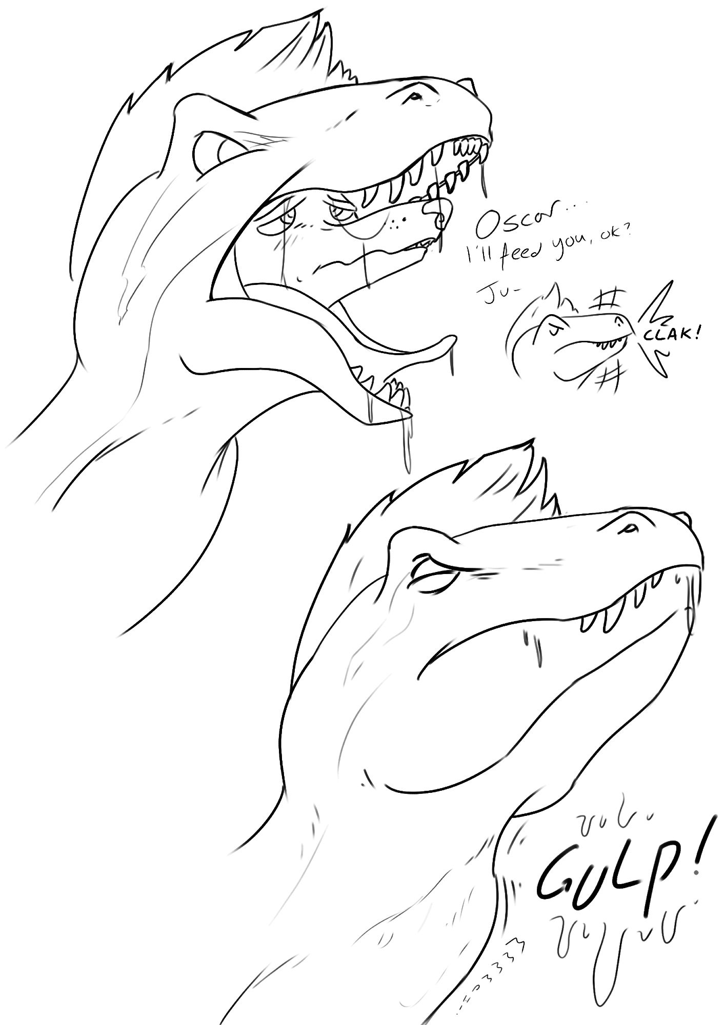 unfortunate borzoi's snout can be seen poking out of a hungry utahraptor's maw before being quickly swallowed down