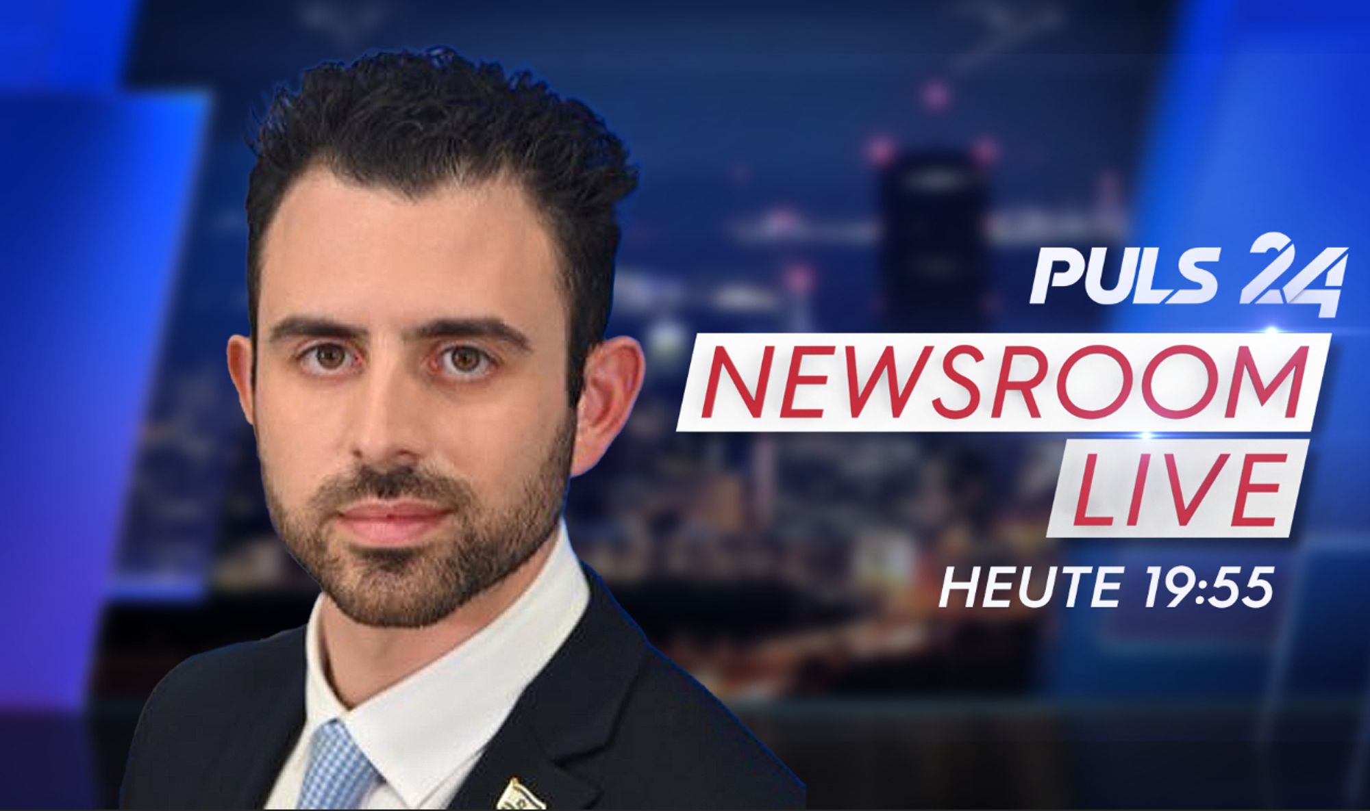 Israels Regierungssprecher Eylon Levy heute im Newsroom Live 19:55 Uhr Puls 24.