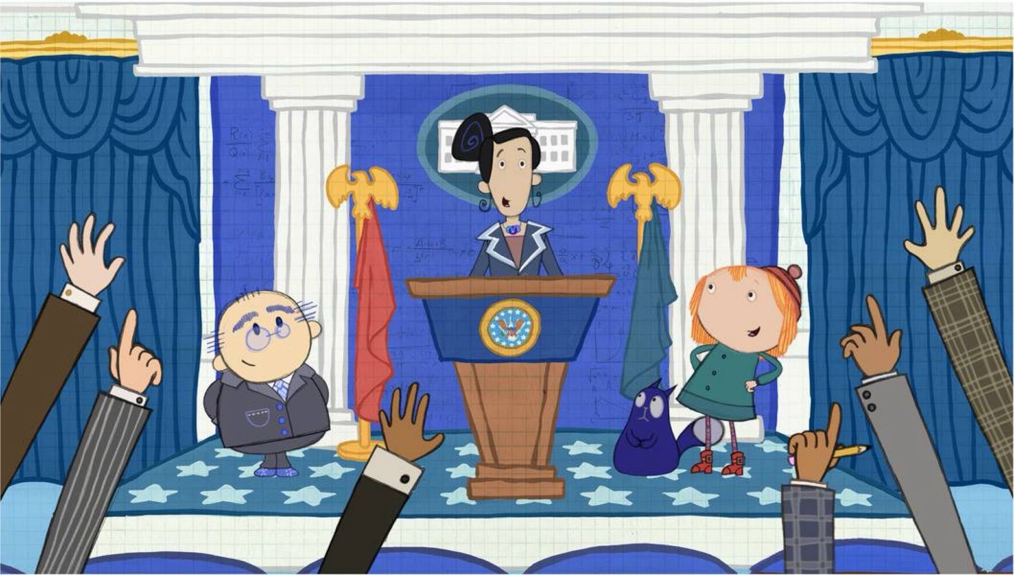 PBS cartoon Peg + Cat showing the president and vice president