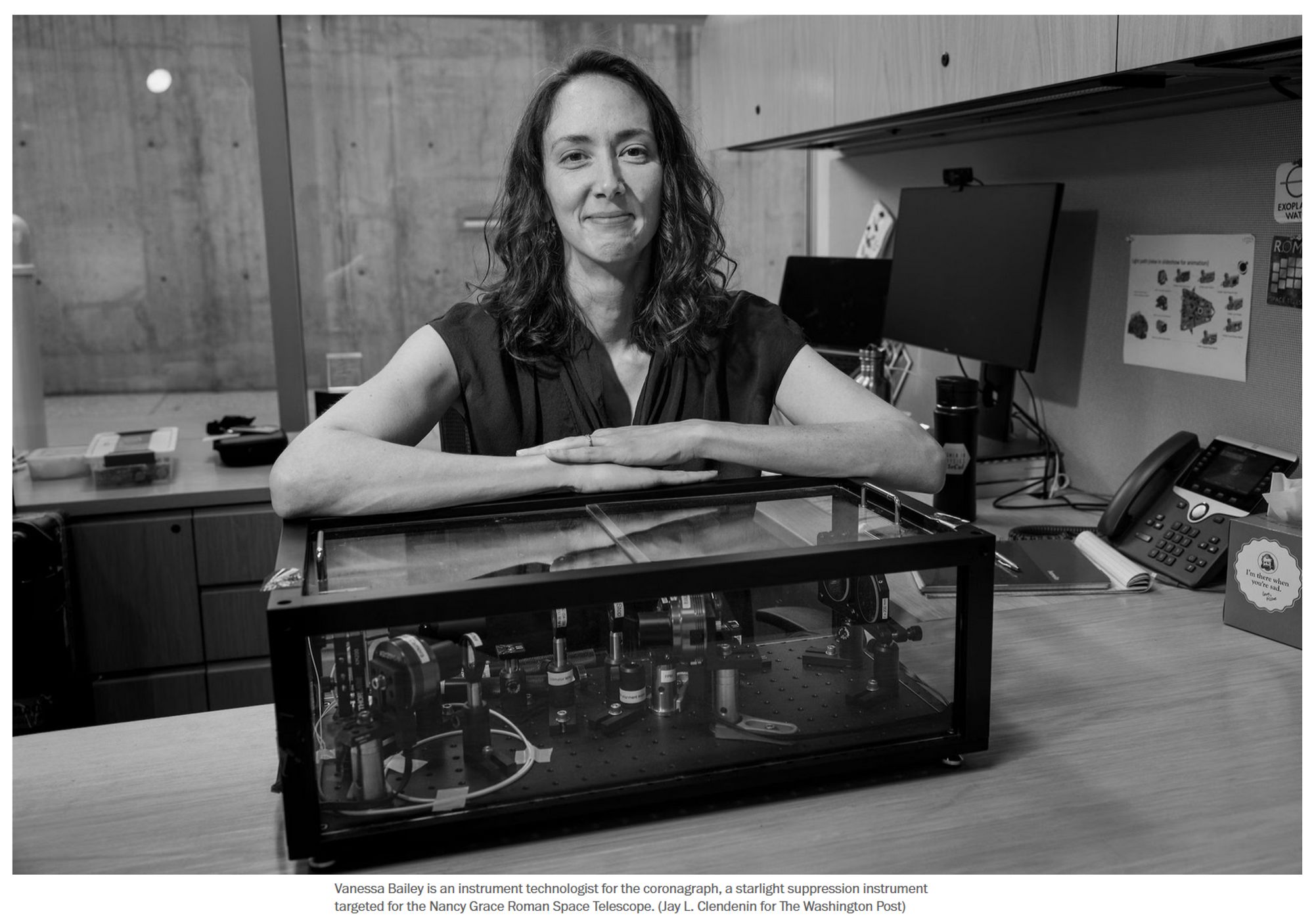 Photo with caption:
Vanessa Bailey is an instrument technologist for the coronagraph, a starlight suppression instrument targeted for the Nancy Grace Roman Space Telescope. (Jay L. Clendenin for The Washington Post)