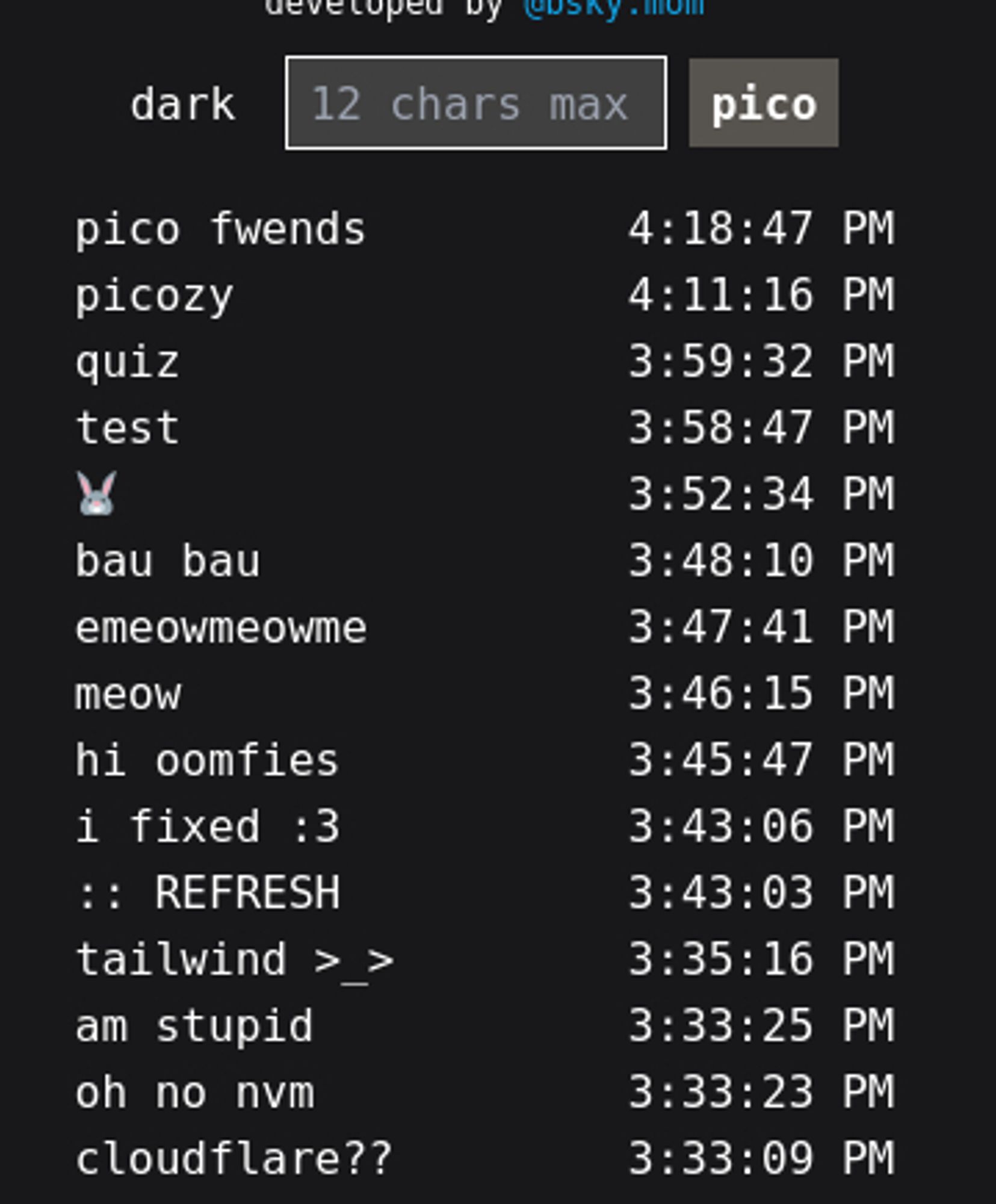 If you thought Bluesky 300 characters is too limiting then you haven't tried posting with 12 characters MAX on picosky by @bsky.mom - it's the new low for atproto 😆