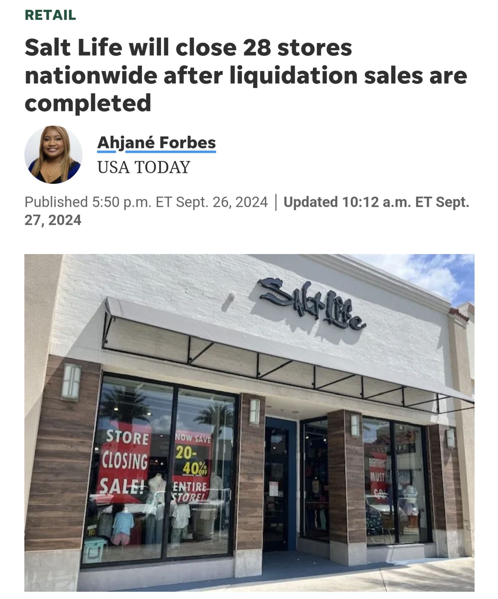 Salt Life will close 28 stores nationwide after liquidation sales are completed