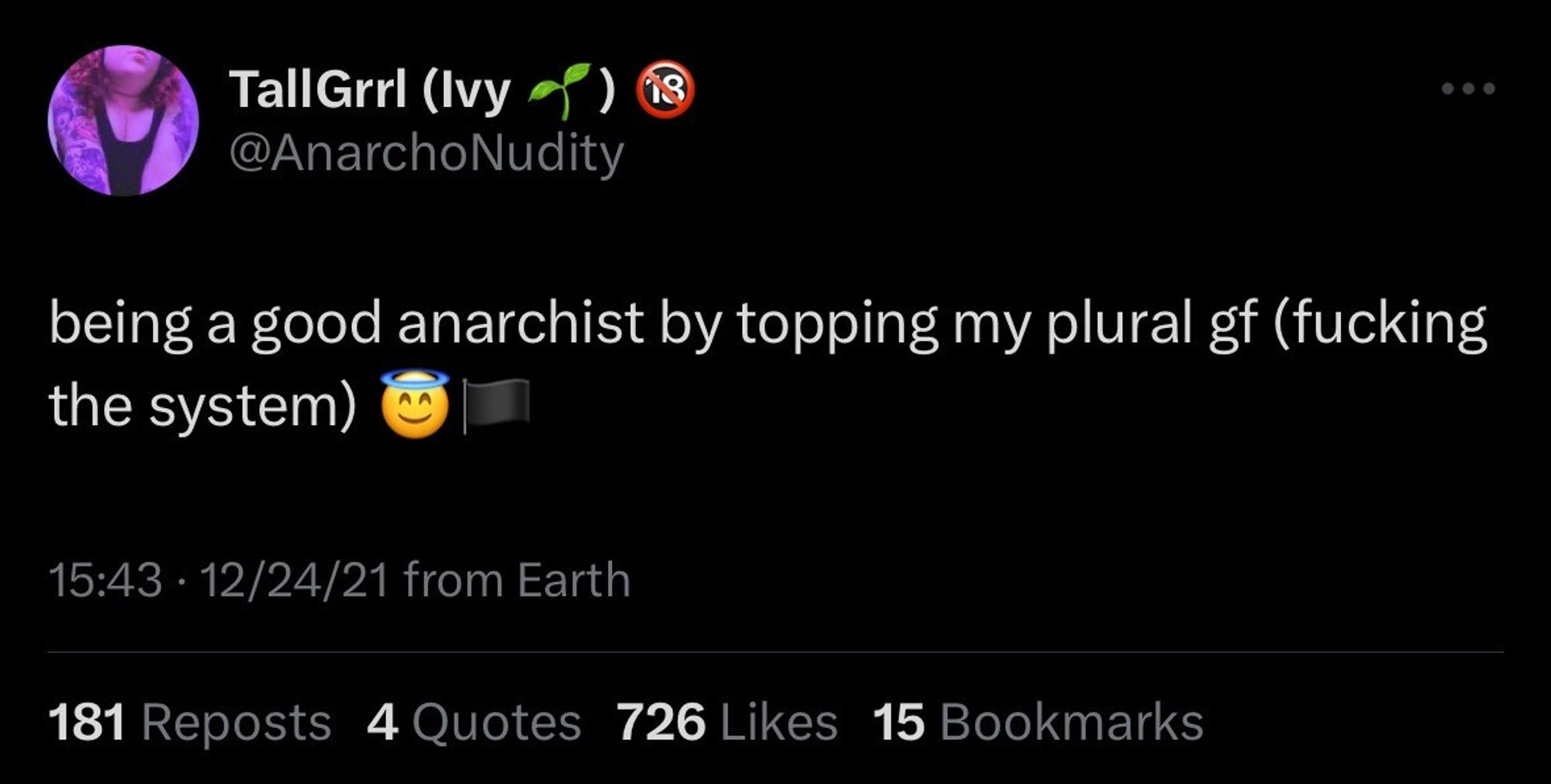 @AnarchoNudity
being a good anarchist by topping my plural gf (fucking the system) 😇🏴