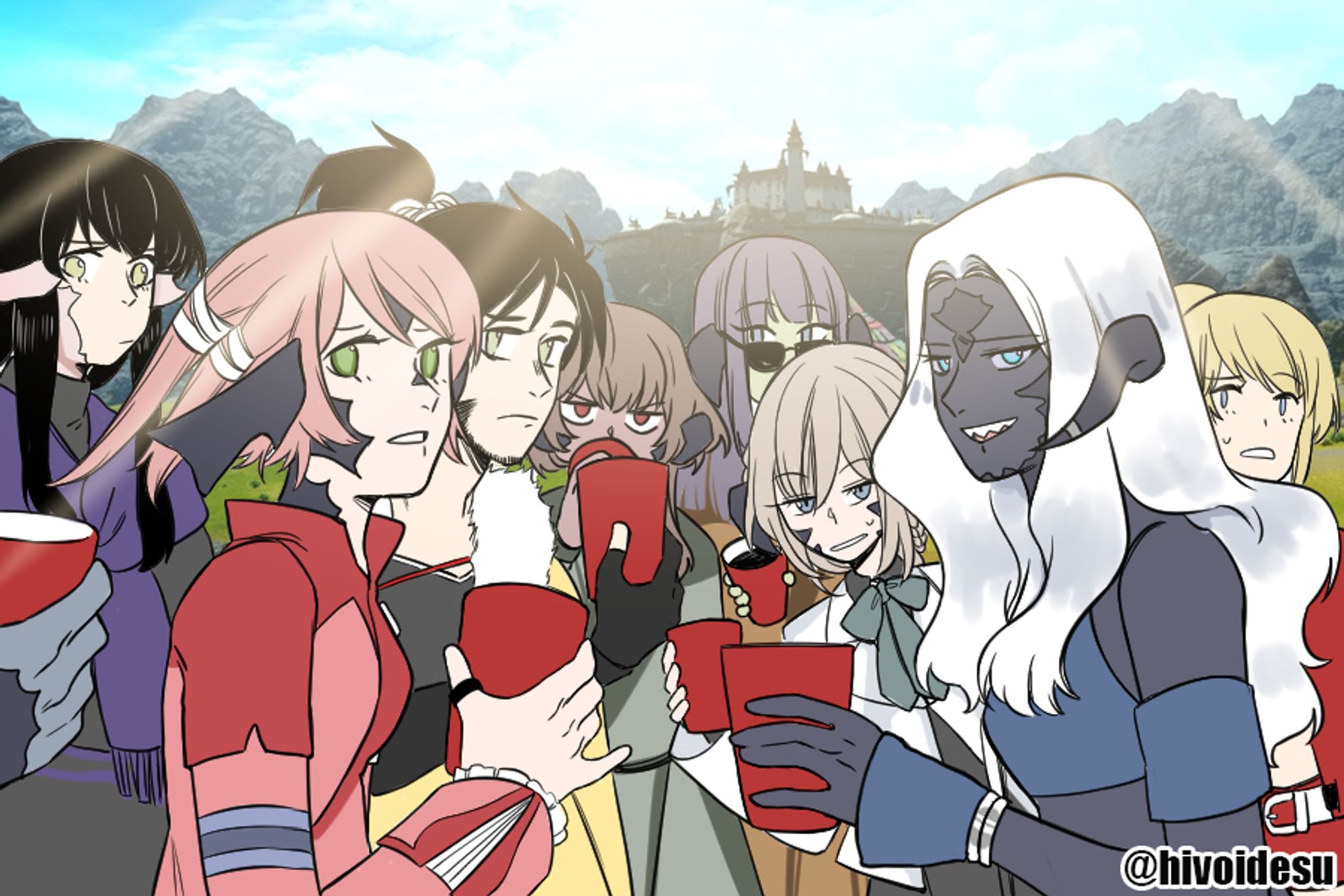 A group of xaela characters looking at the camera as if they're looking and judging you.