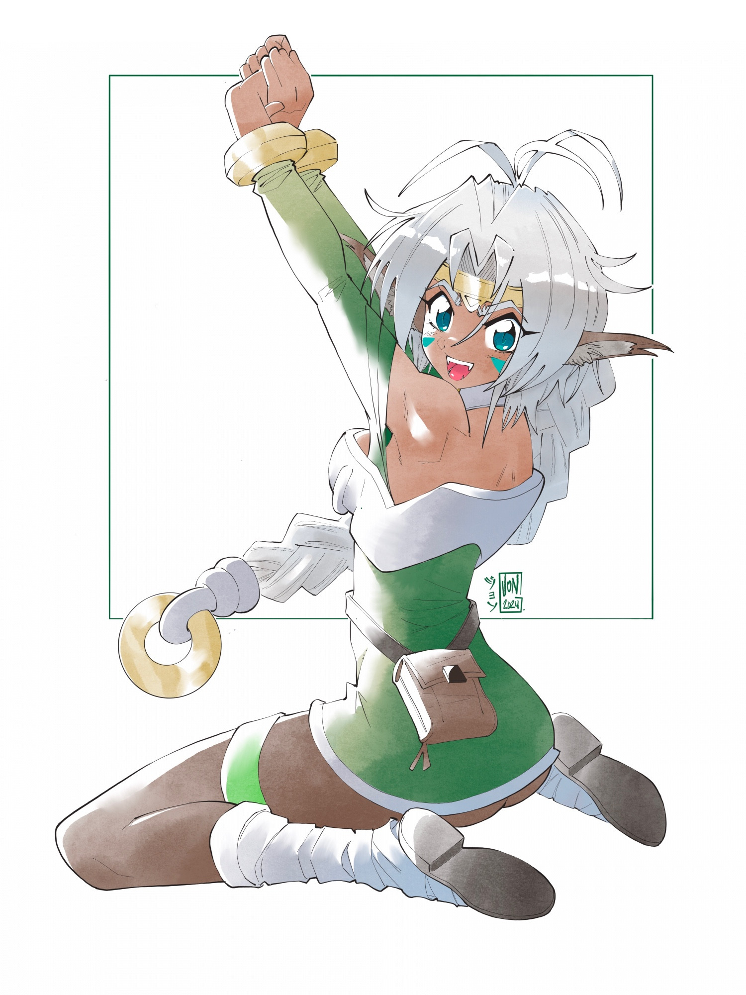 Aisha Clan Clan from the anime Outlaw Star is doing a big stretch