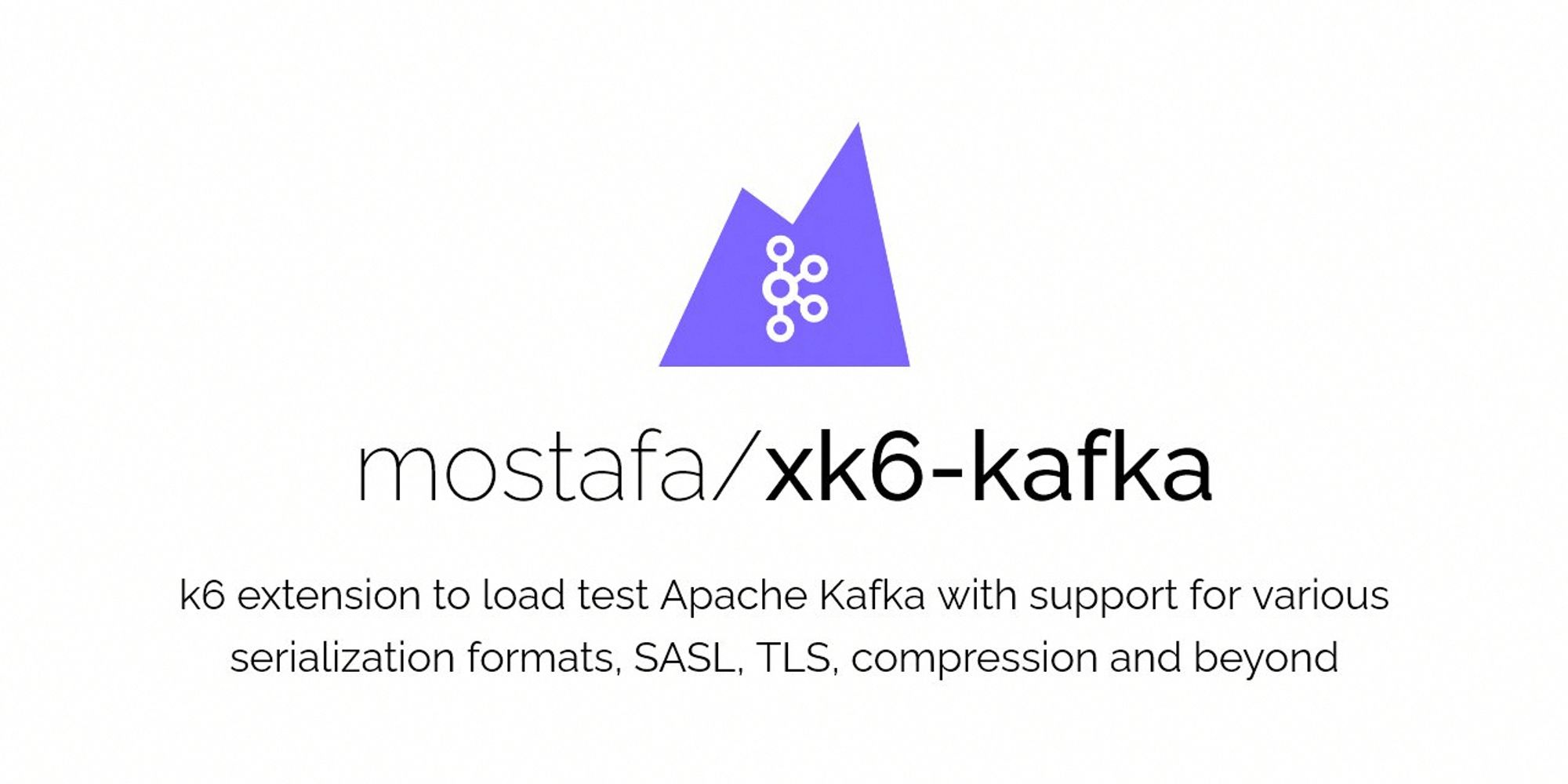 The GitHub social preview card contains information about the mostafa/xk6-kafka repository, its logo, and its description.