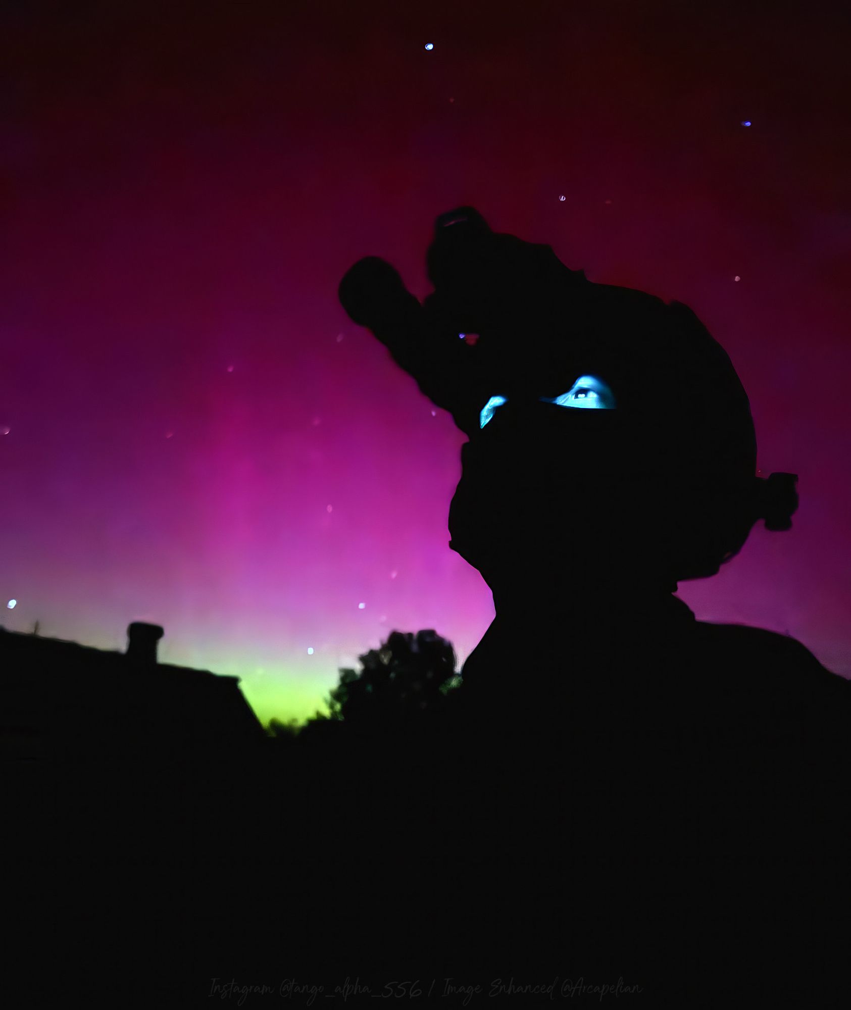 Ukrainian Special Forces soldier gazes at the aurora borealis over Donetsk Oblast on May 10, 2024.