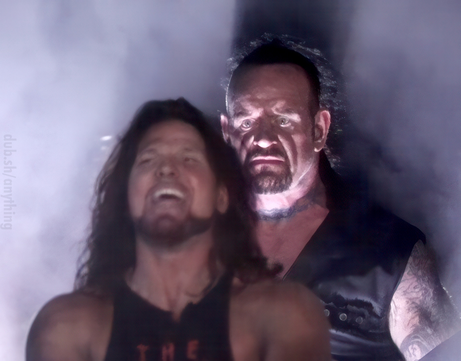 The Undertaker Stands Behind A.J. Styles MEME Template.