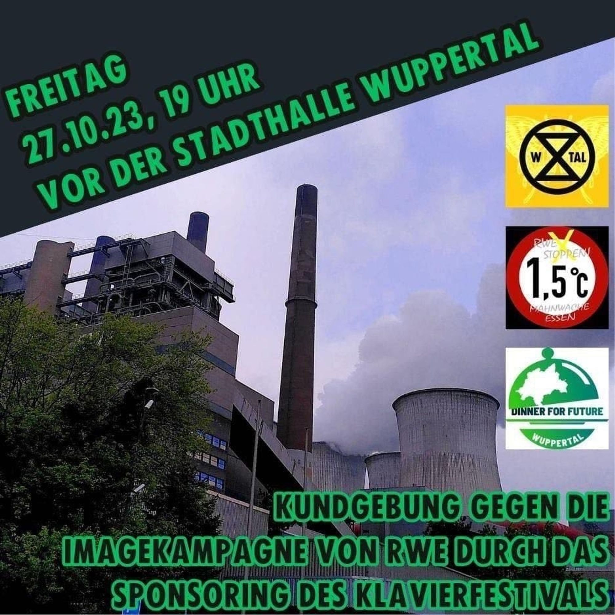 Kundgebung gegen RWE vor der historische Stadthalle in Wuppertal. 27. Oktober 2023, 19:00 Uhr