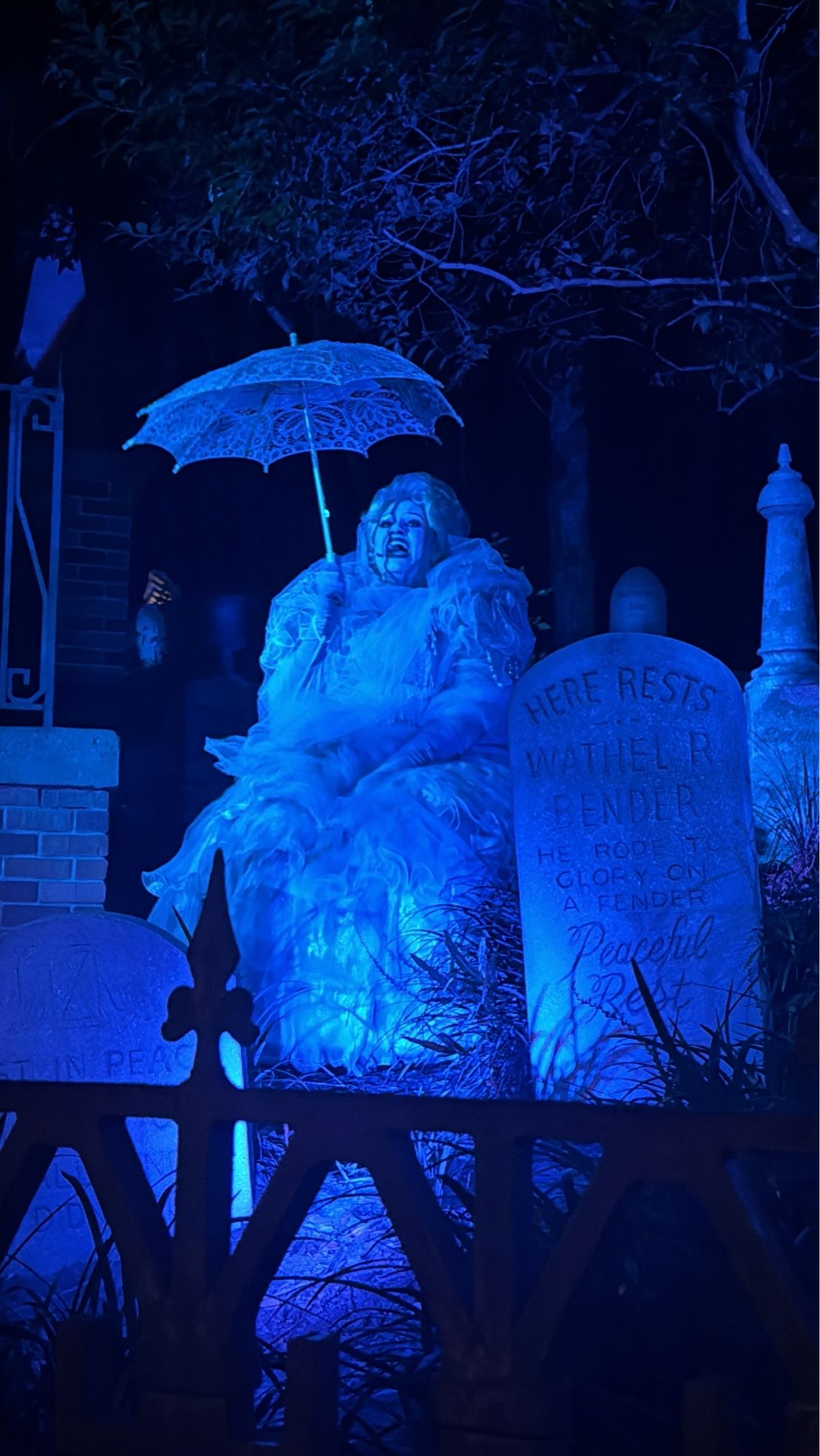 Madame Colotta, hanging out in the graveyard outside the Haunted Mansion queue at Walt Disney World