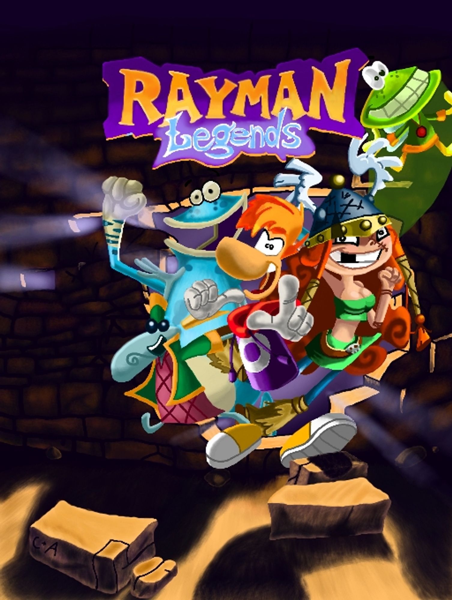 Digital drawing done in Colors! 3D for the 3DS back in 2014, which recreates the Rayman 1 cover art but with characters from Rayman Legends.