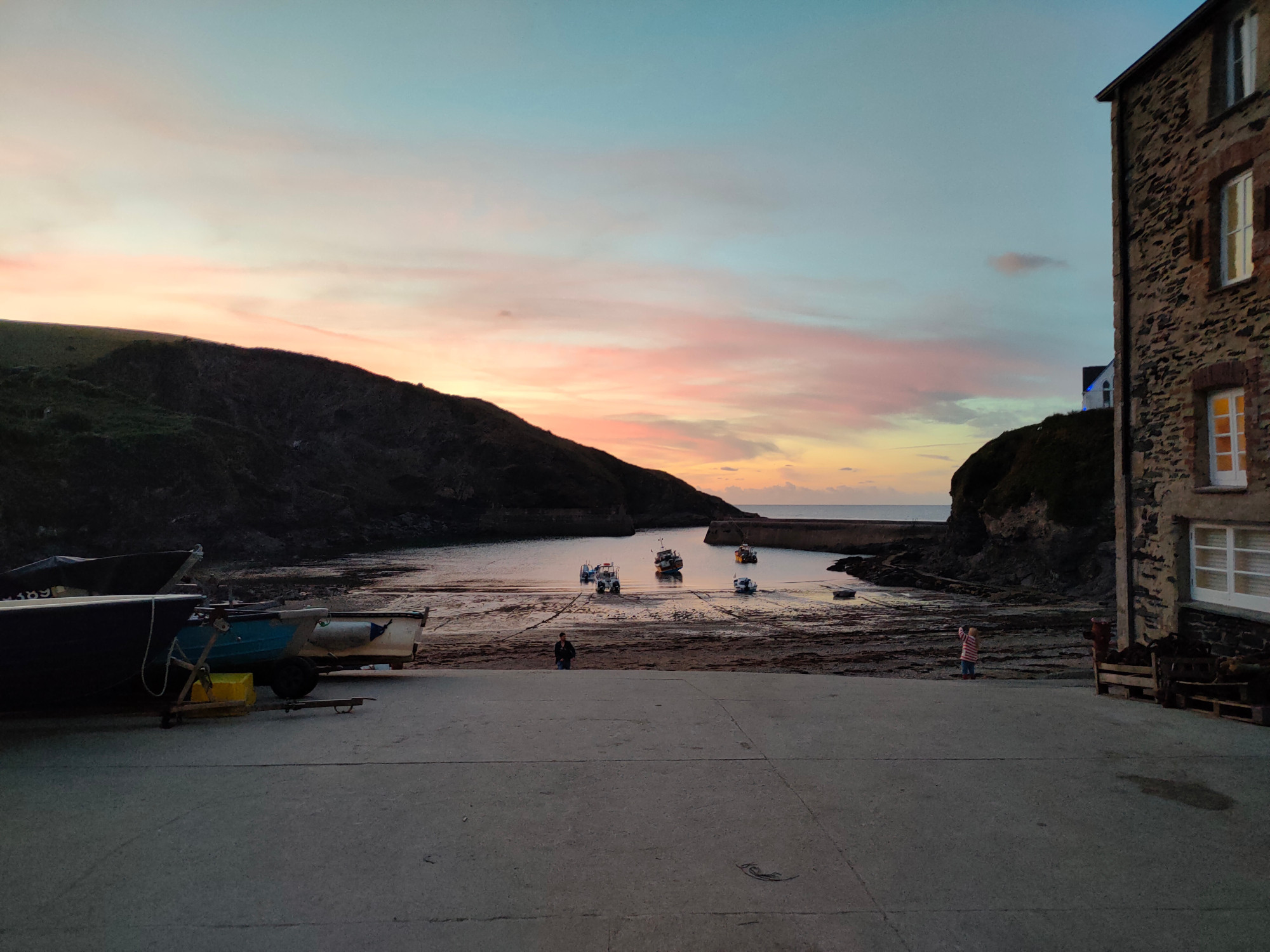 View from Outlaw's Fish Kitchen in Port Isaac, Cornwall as the sun is going down.