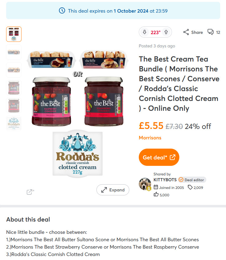 £5.55 didn't sound much of a bargain to me for four scones, a jar of jam and some cream. Half a pound of clotted cream isn't cheap though.