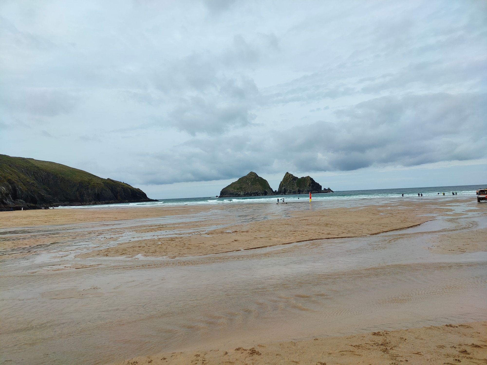 The two granite outcrops in the sea which I think might have appeared in 'Poldark' at some point. Here the stream that runs across the beach is quite wide.