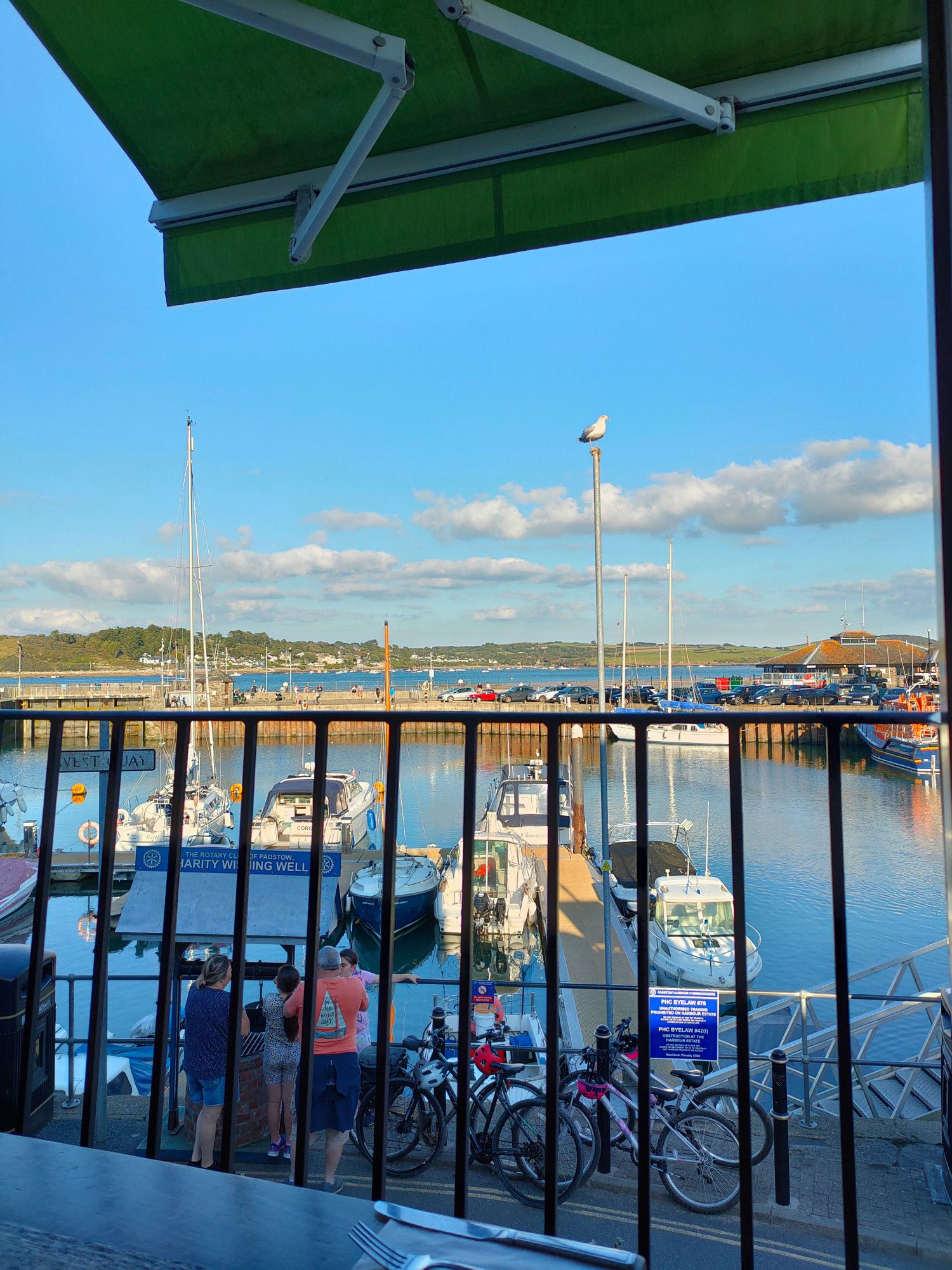 View from the upstairs balcony of Pucelli's, with a great view out over Padstow port.