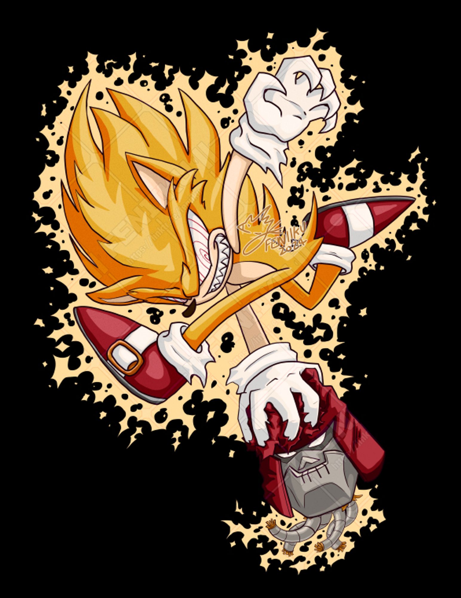 digital art I drew of sonic the comic's version of Super Sonic