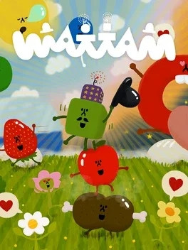 key art for the game Wattam
Colorful shapes stand on top of each other in a green field