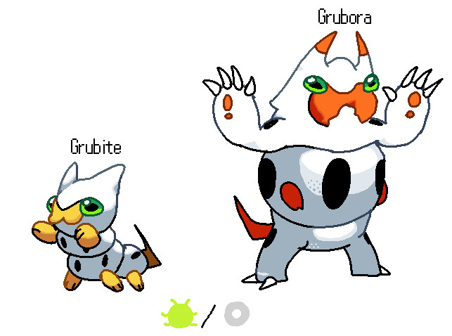 Drawing of a Pokémon design using the following description:
-"Two stage"
-"Gen 3 Styled"
-"Normal/Bug"
-"A cross between a grub, a honey badger and a cheetah"