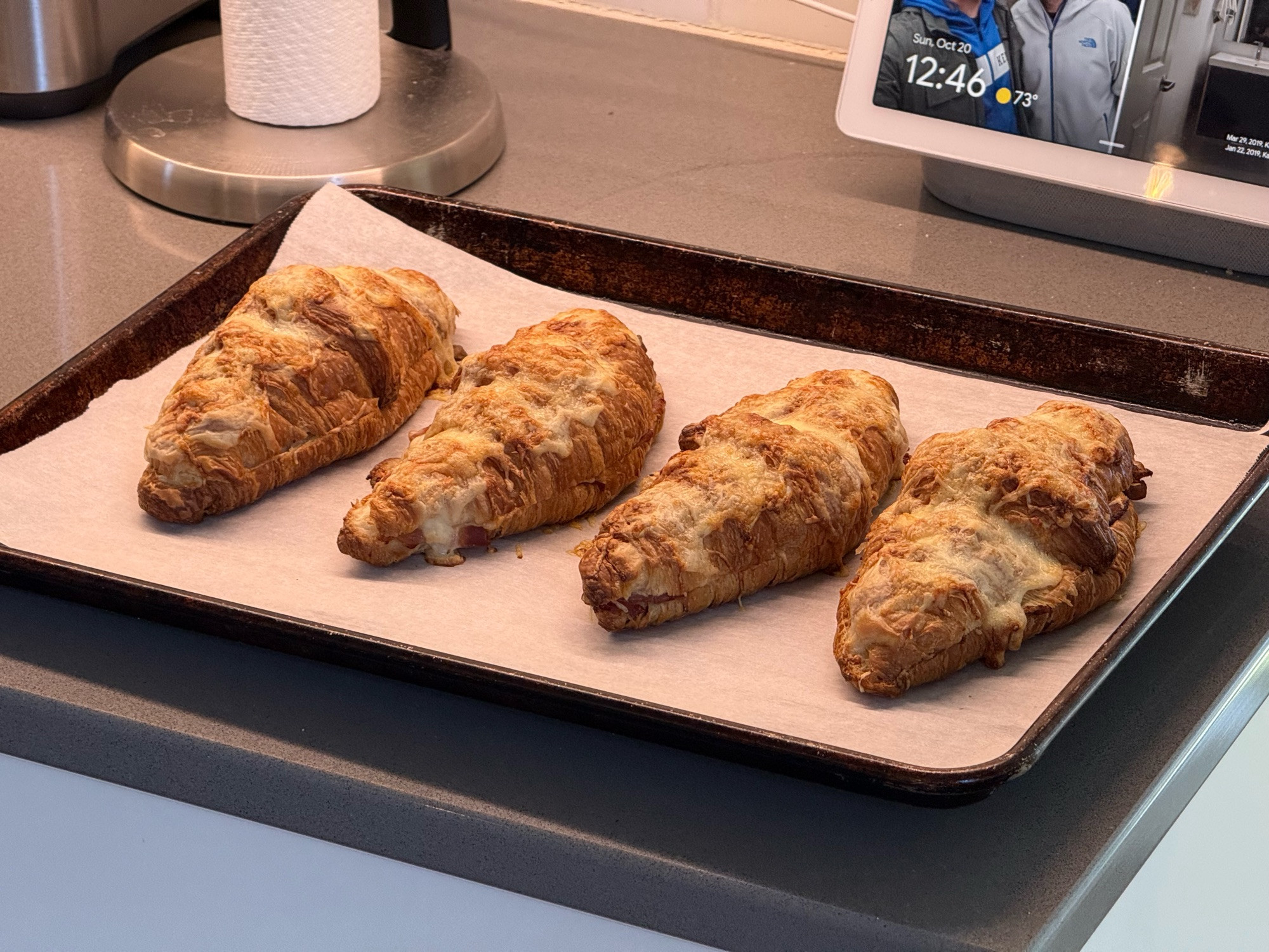 Twice baked ham and cheese croissants. 