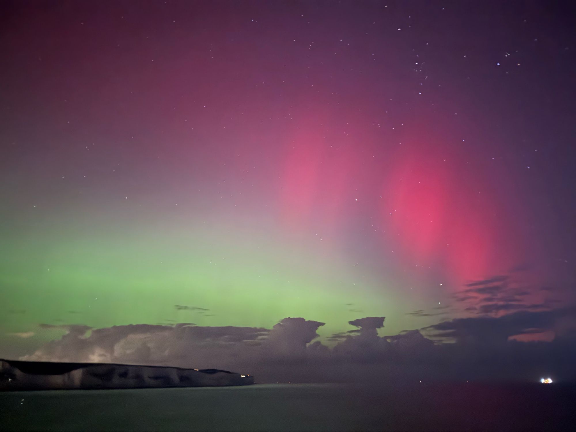 view from the DFDS Dunkirk to Dover ferry showing aurora