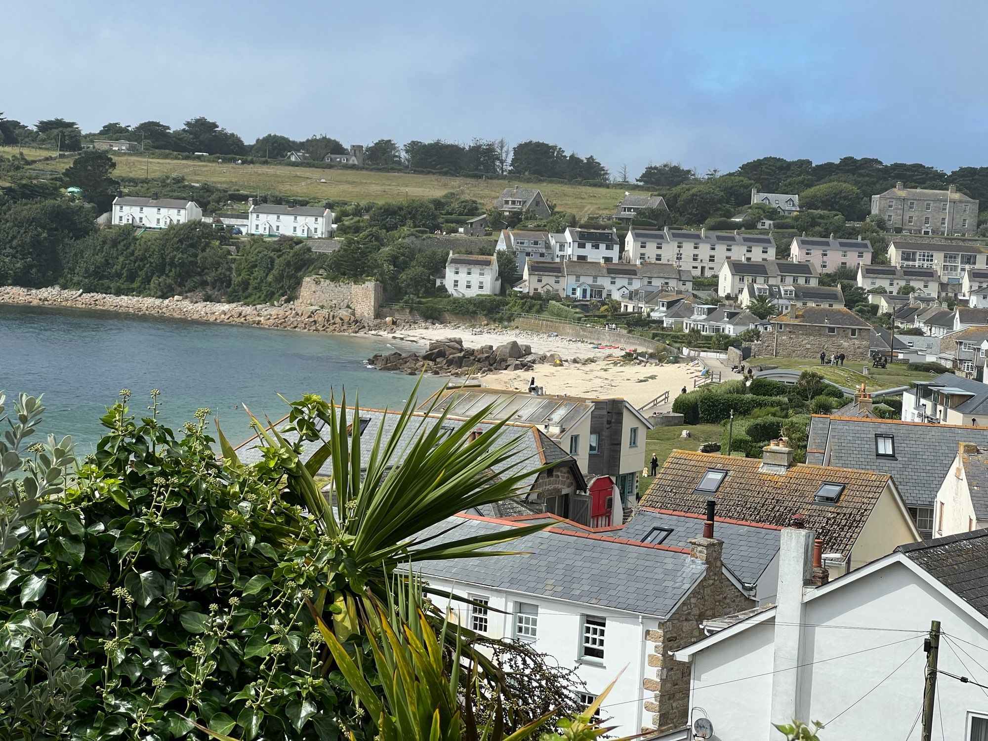 view of Porthcressa Beach from the bedroom window