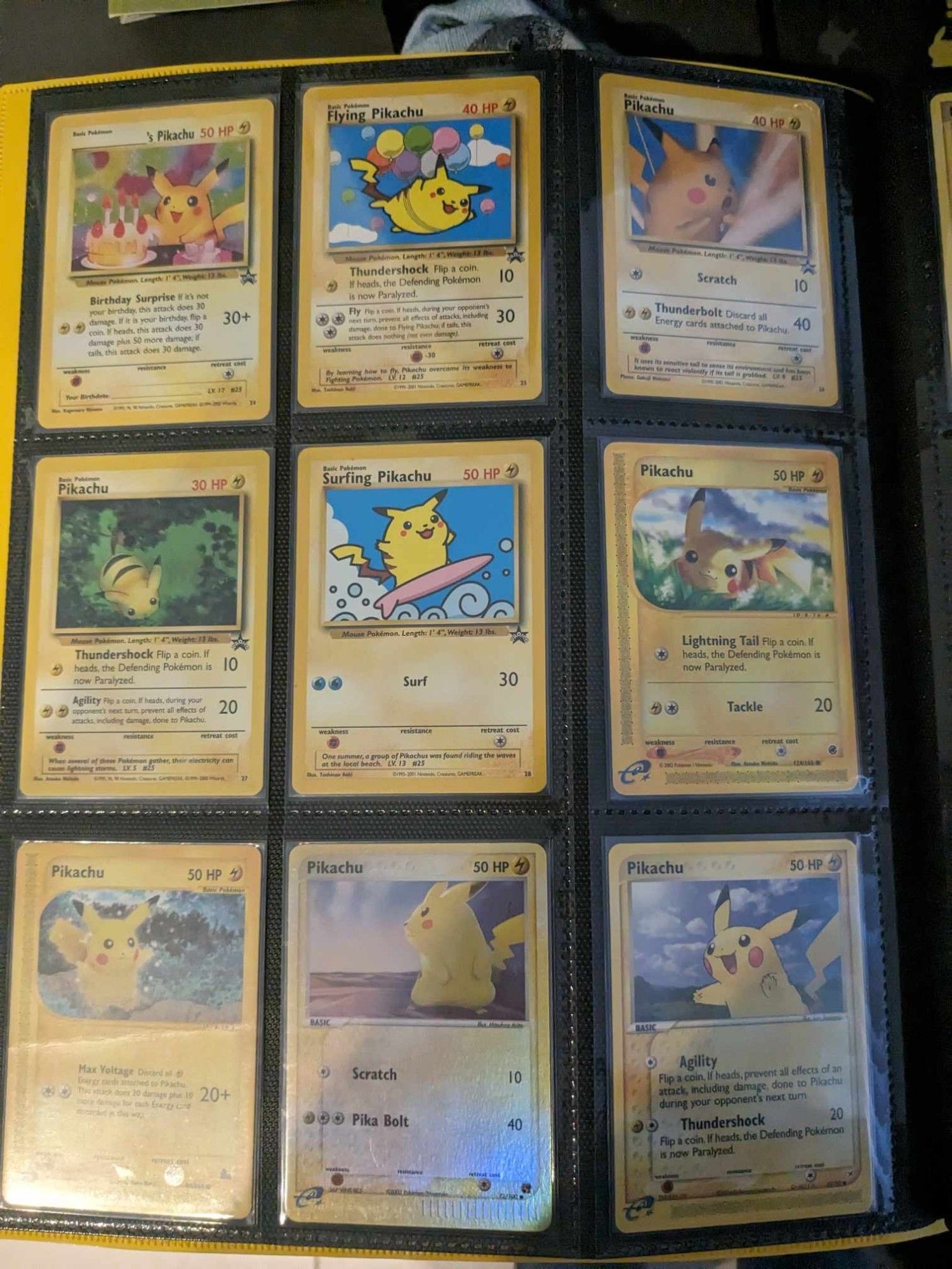 Birthday Pikachu, a bent-in-half Pikachu from Skyridge, and other chus from my collection