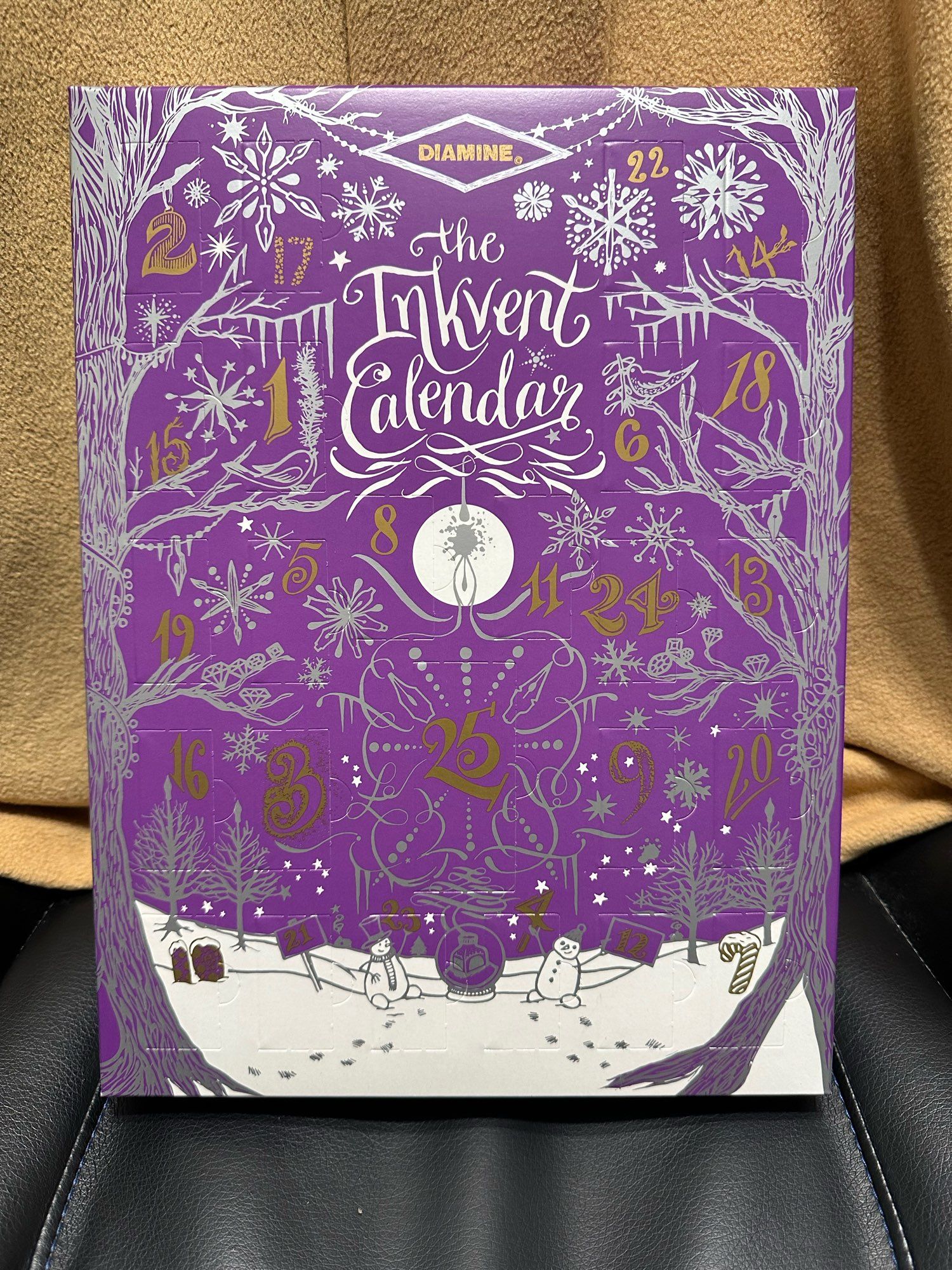 Diamine Inkvent calendar on my computer chair.