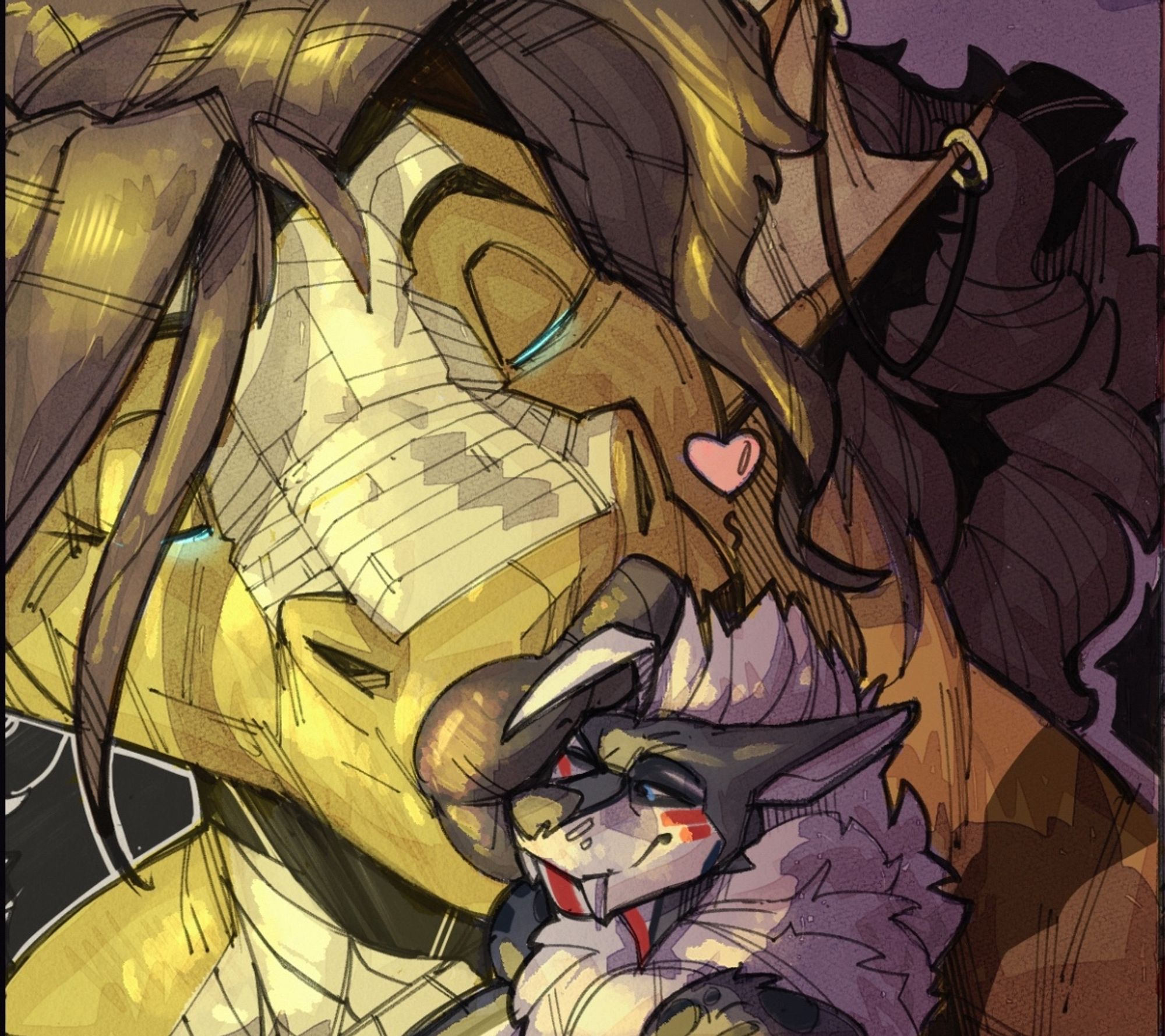 Art by Keggy (pictured) as a motivational post for today. Durrn giving Keggy one heck of a smooch, cropped from a multi-panel piece.